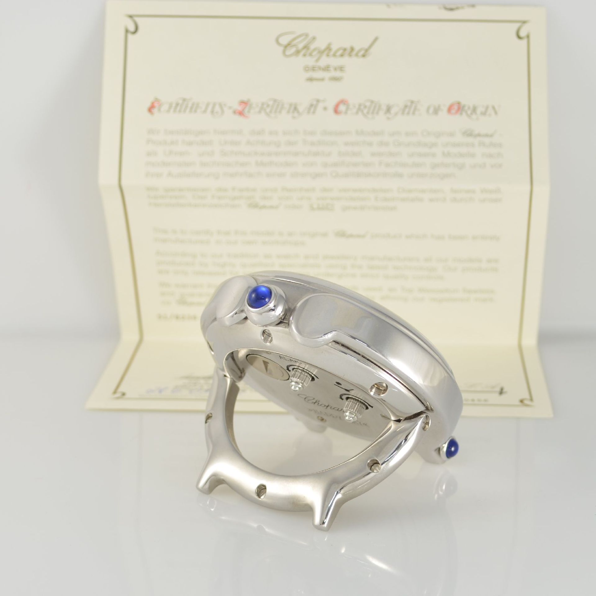 CHOPARD Tischuhr mit Wecker Serie Happy Day Ref. 51/8236-23, rhod. Metallgeh., quarz, emailfarb. - Bild 4 aus 5