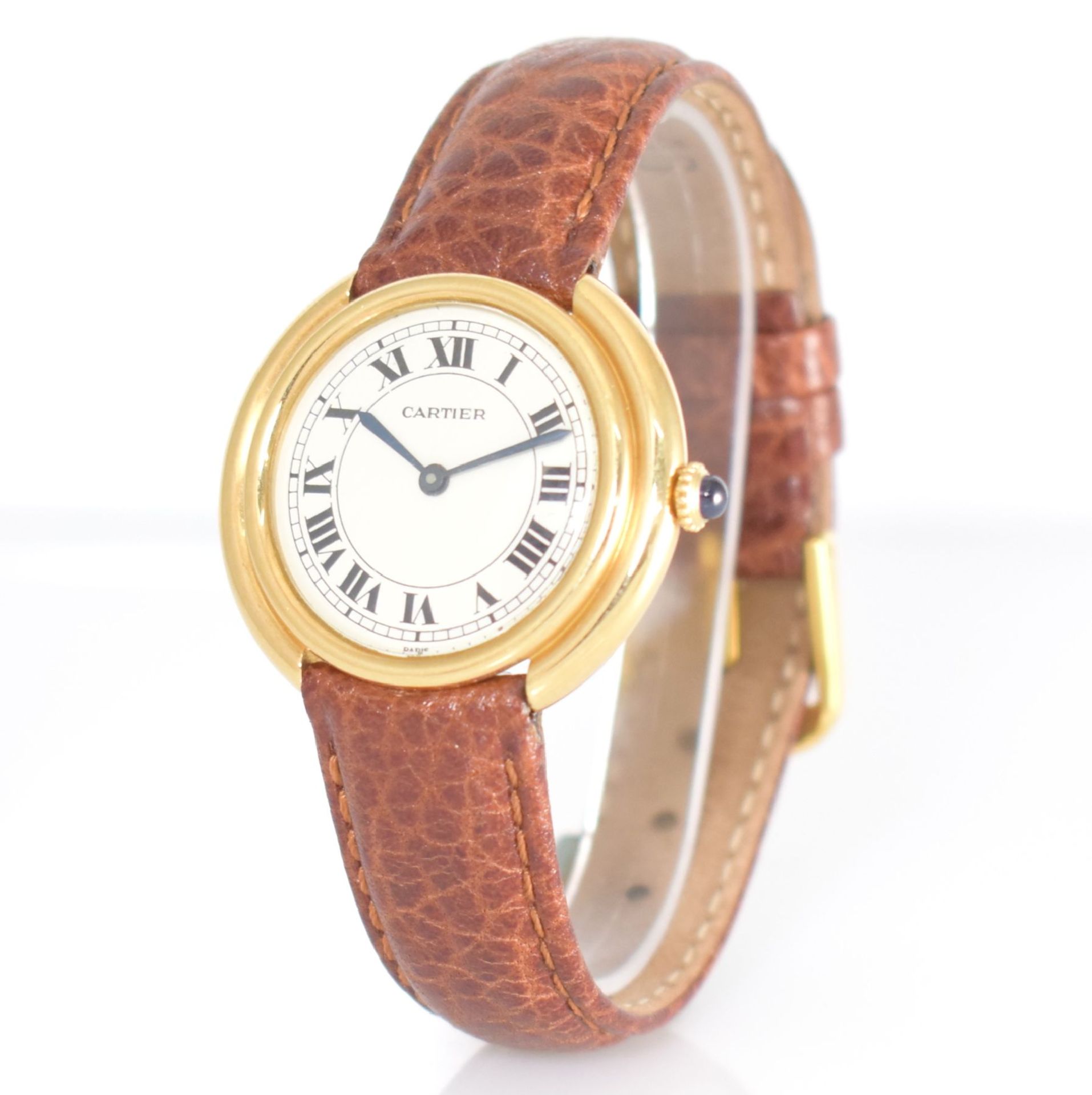 CARTIER Damenarmbanduhr in GG 750/000, Automatik, Schweiz um 1968, Boden aufgedr., bomb. - Bild 4 aus 8