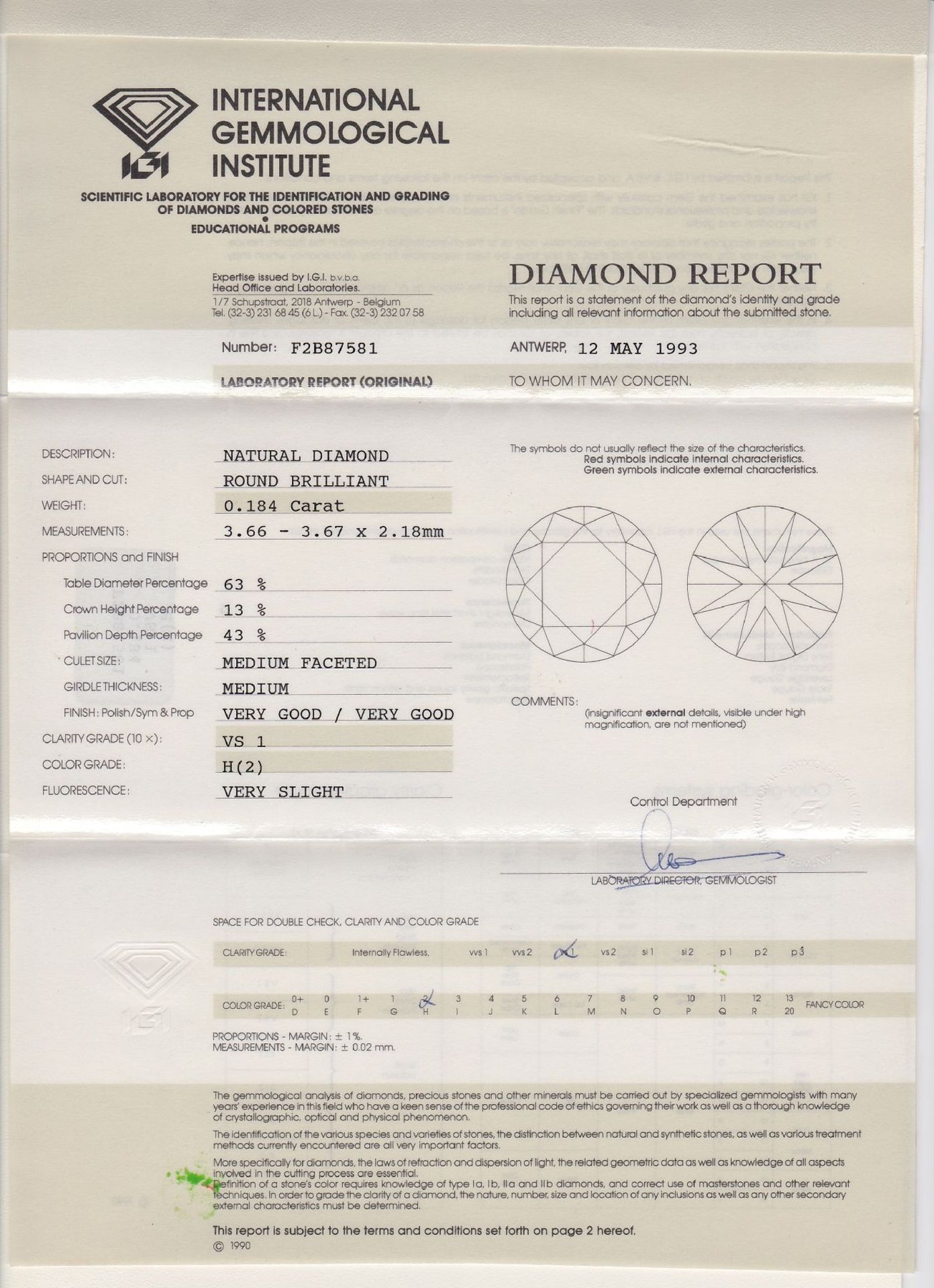 Loser Brillant 0.184 ct Weiß/vs1 mit IGI Expertise, verschweißtLoose brilliant 0.184 ct Wesselton/ - Bild 2 aus 2