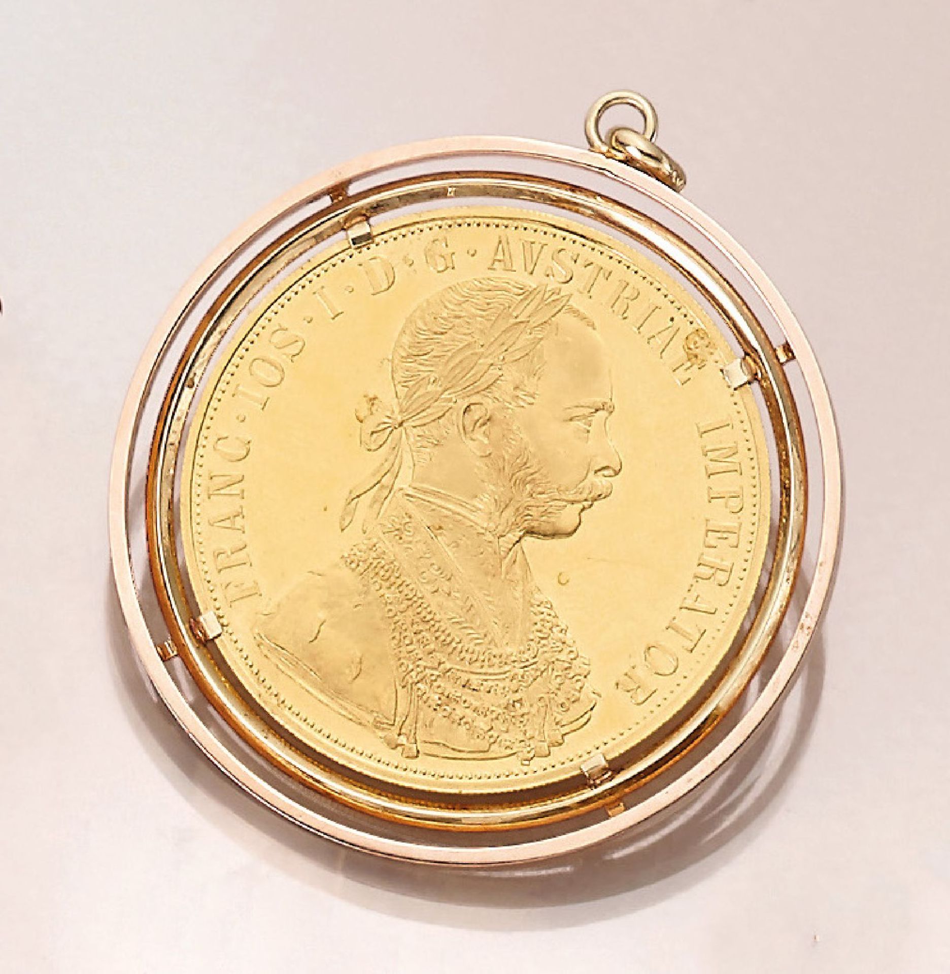 14 kt Gold Münzanhänger, 4 Dukaten, Österreich-Ungarn, 1915, Franz Joseph I., offizielle