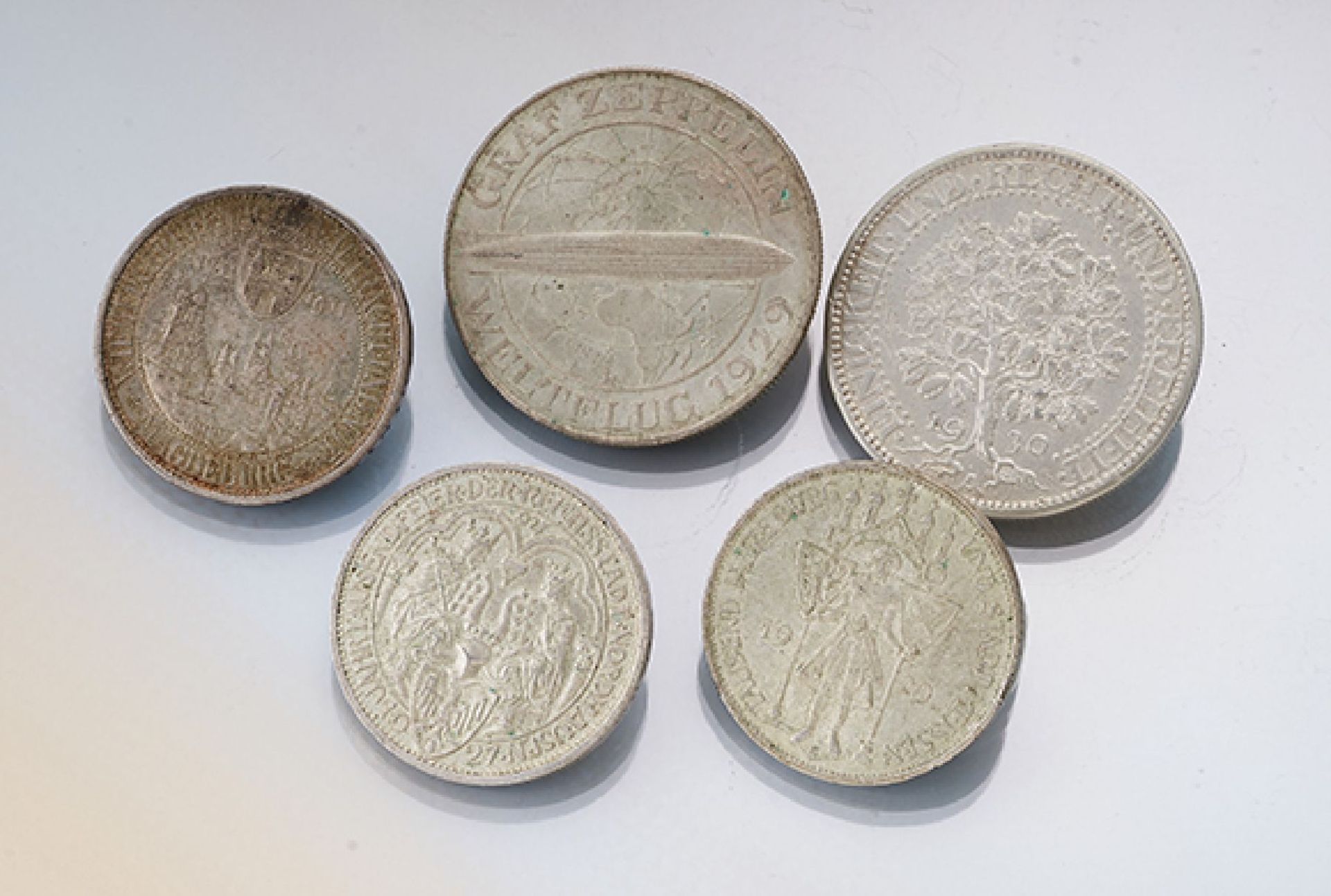 Konvolut 16 Silbermünzen, Weimarer Republik, Reichsmark, 5 Mark 1930, Schiller: 1934 2 Mark und 5