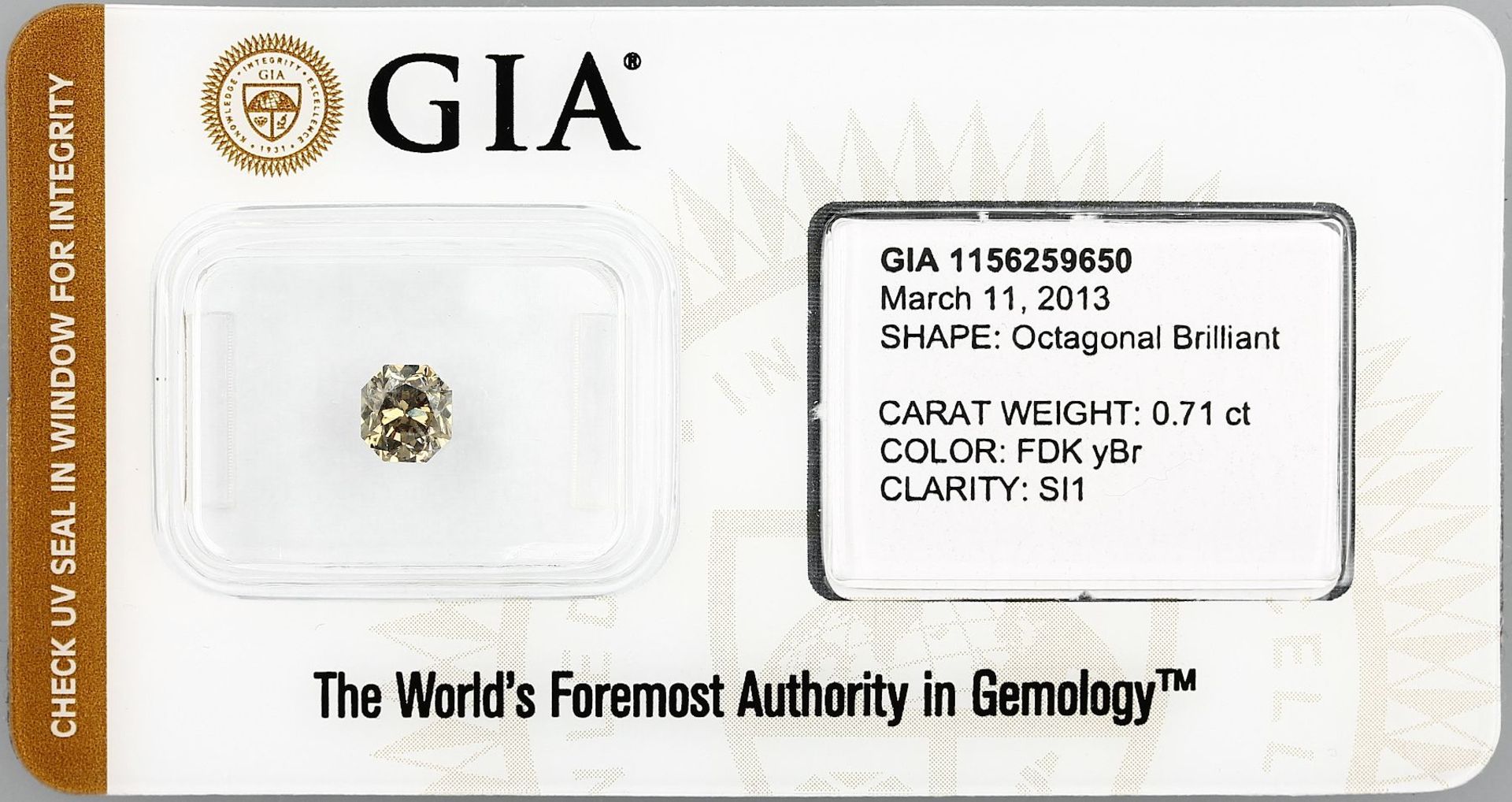 Loser Diamant, 0.71 ct Natural Fancy Dark Yellowish Brown/si1, 5.17 x 4.82 x 3.52 mm, oktagonal