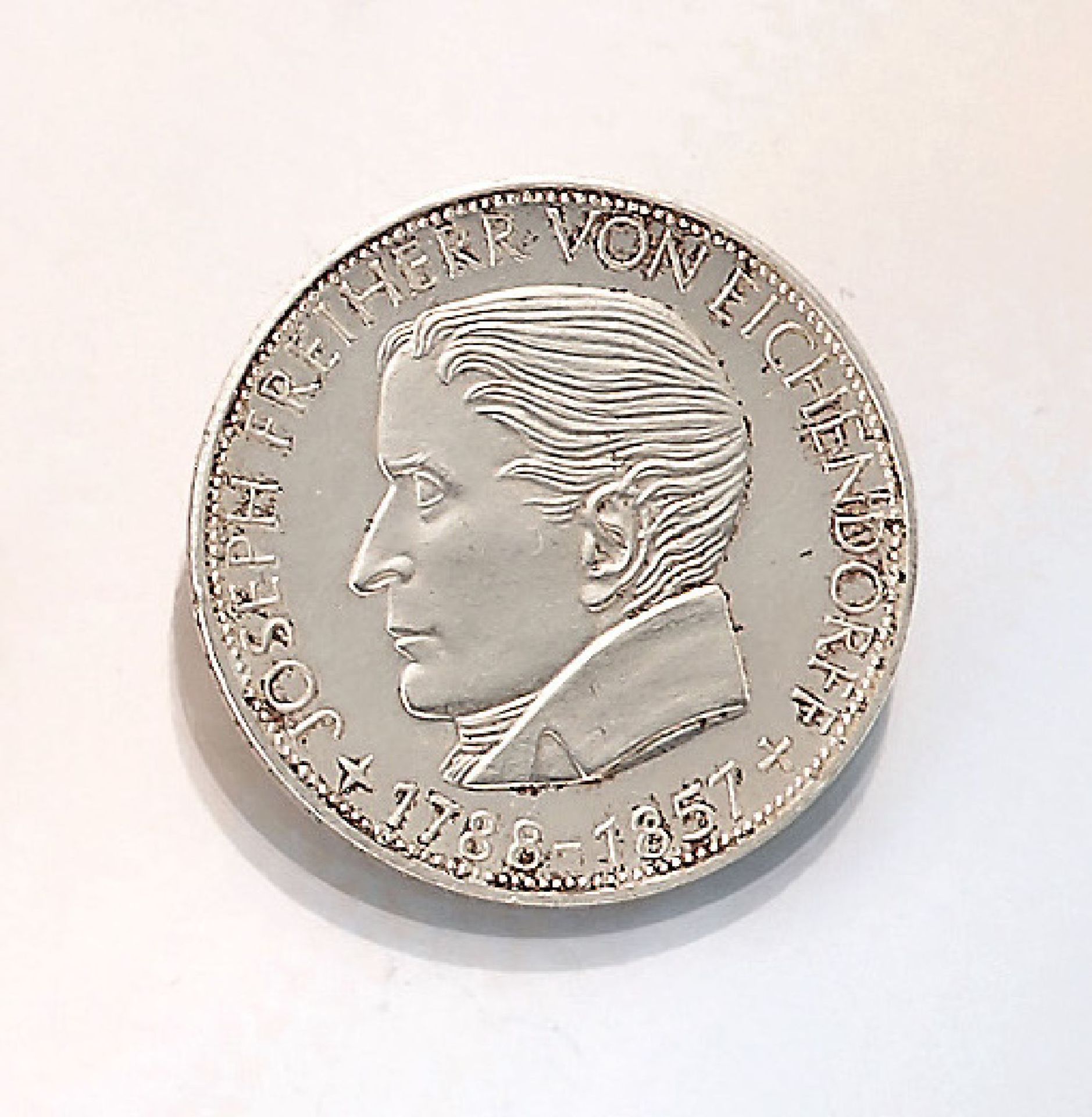 Silbermünze, 5 Mark, Bundesrepublik Deutschland 1957, Freiherr von Eichendorff, Prägemarke Jsilver