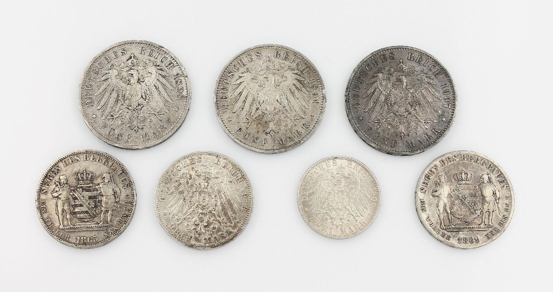 Konvolut 6 Silbermünzen, Deutsches Reich, best. aus: 2 x 5 Mark, 1898 und 1907, Wilhelm II. - Bild 2 aus 2