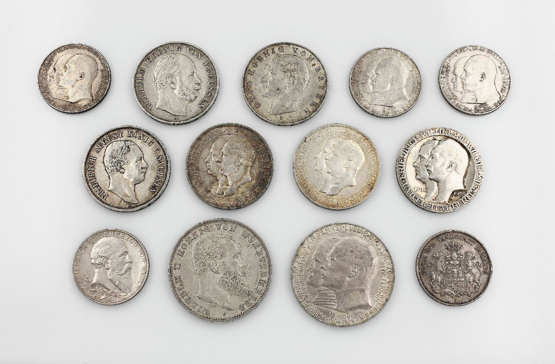 Konvolut 14 Silbermünzen, Deutsches Reich, best. aus: 1 x 1 Siegesthaler, Preussen, 1871, 1 x 5