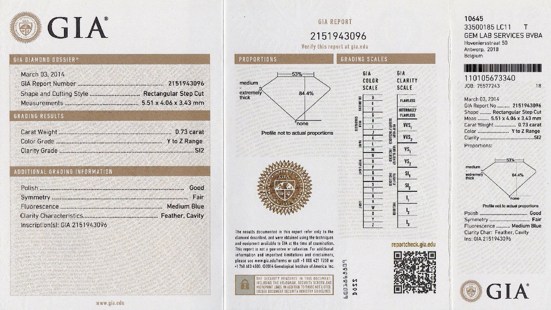 Loser Diamant, 0.73 ct get. (Y-Z), rechteckig facett., 5.51 x 4.06 x 3.43 mm, verschweißt, mit GIA- - Bild 4 aus 4