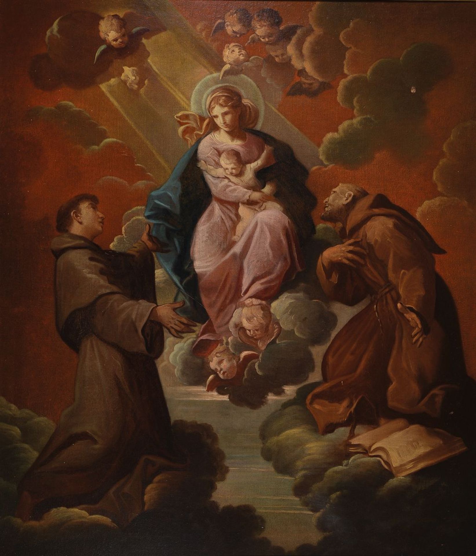 Unbekannter Künstler des 19. Jh., Maria mit dem Jesuskind auf dem Himmelsthron, umgeben von
