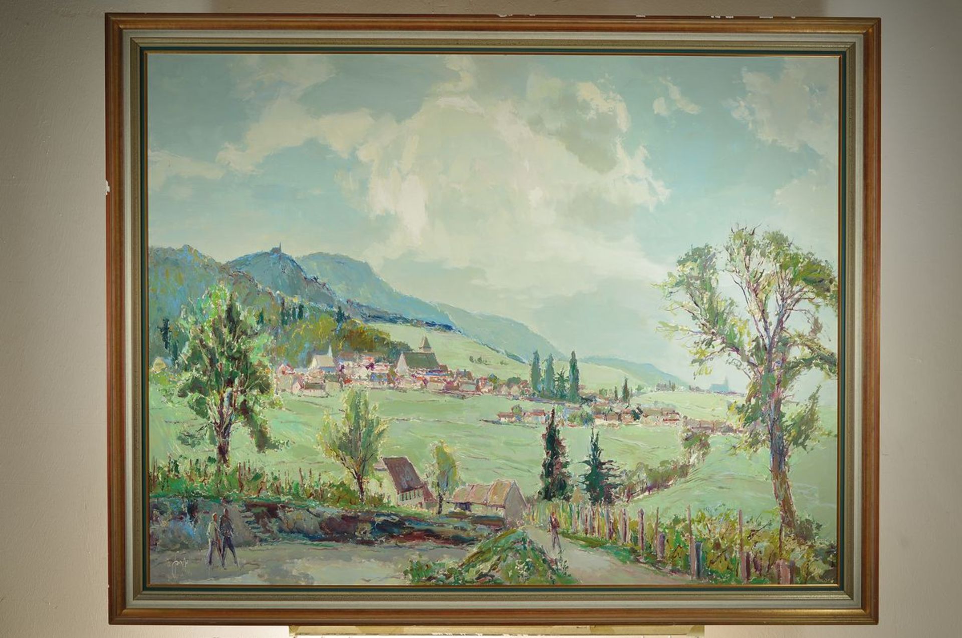 Karl Graf, 1902-1986 Speyer, Landschaft in der Pfalz mit Blick auf ein Dorf, wohl Gimmeldingen, Öl/ - Bild 3 aus 3