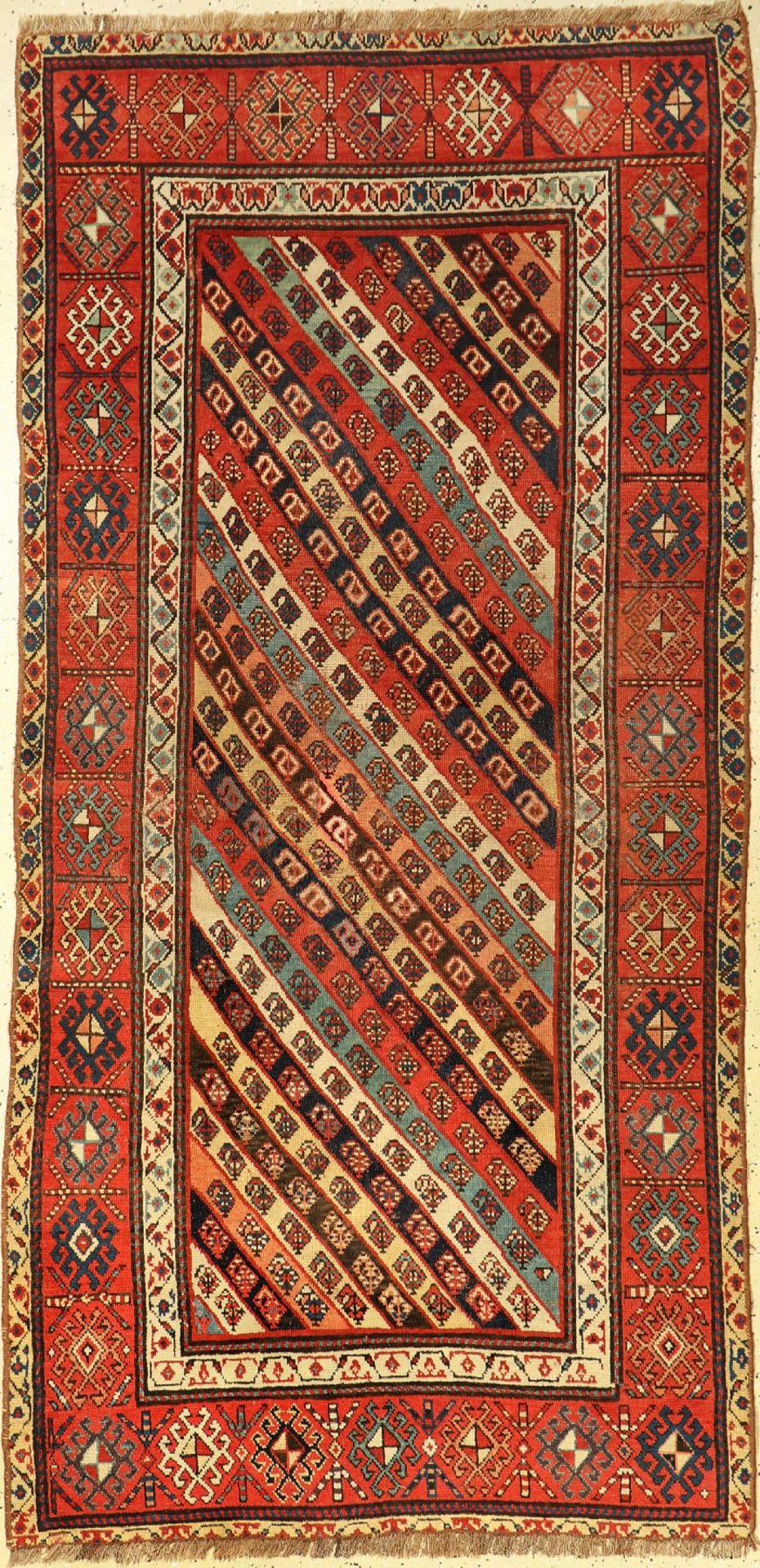 Streifen Gendje antik, Kaukasus, 19.Jhd., Wolle auf Wolle, ca. 226 x 110 cm, EHZ: 4Striped Gendje