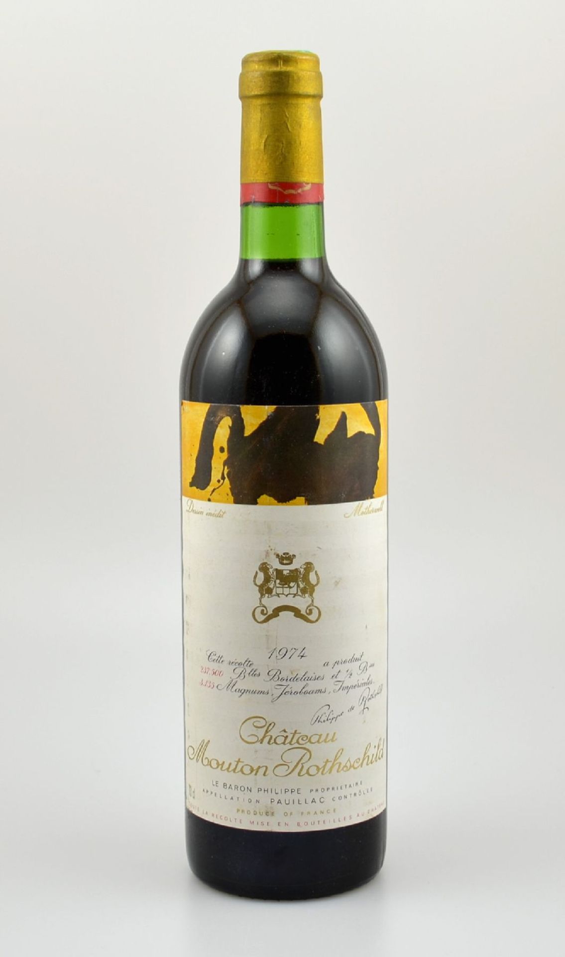 1 Flasche 1974 Chateau Mouton Rothschild, Pauillac, Premier Grand Cru Classe, ca. 73 cl,Füllstand: