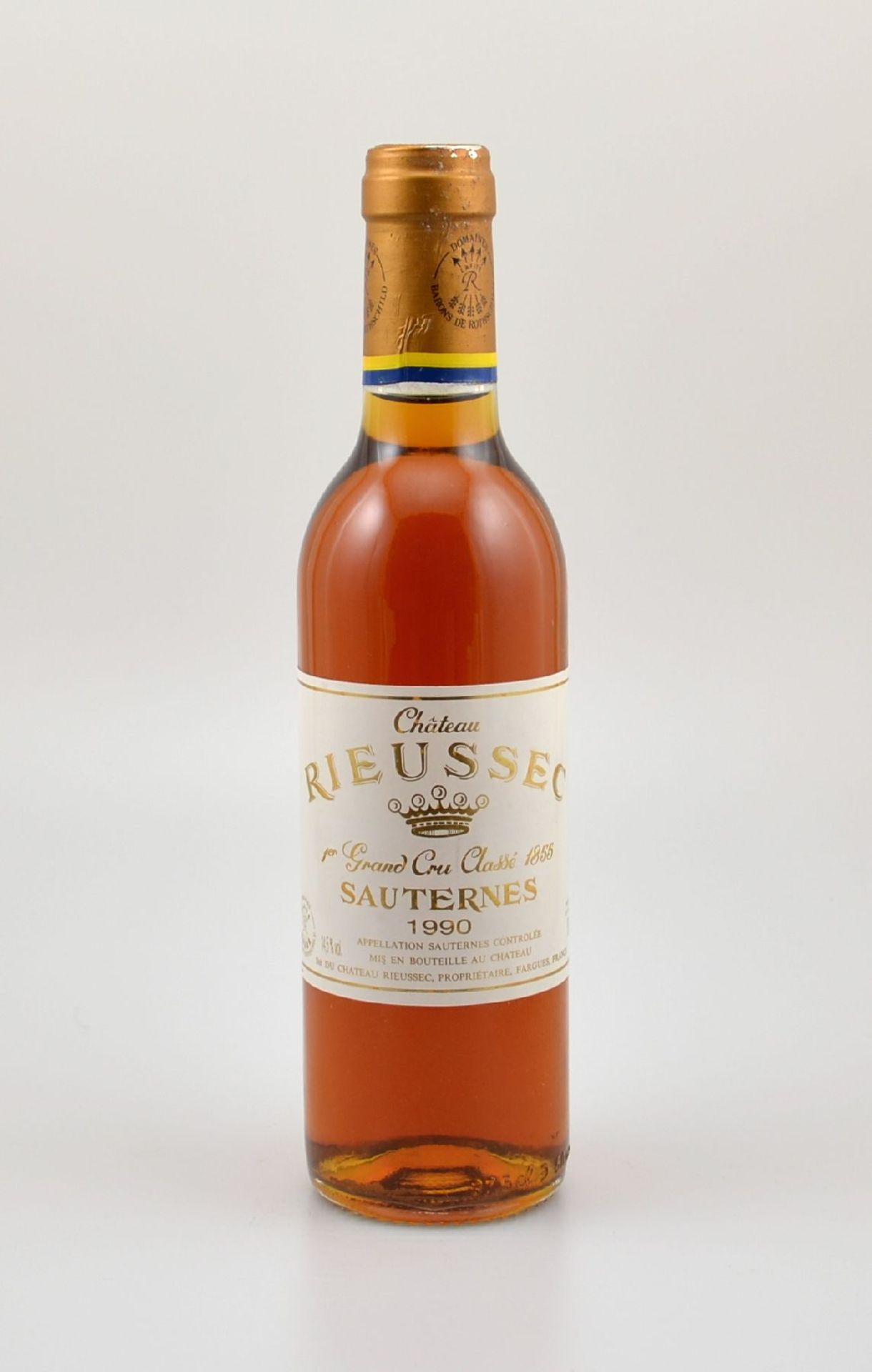 3 halbe Flaschen 1990 Chateau Rieussec, Sauternes 1er Grand Cru Classe, je ca. 37,5 cl,