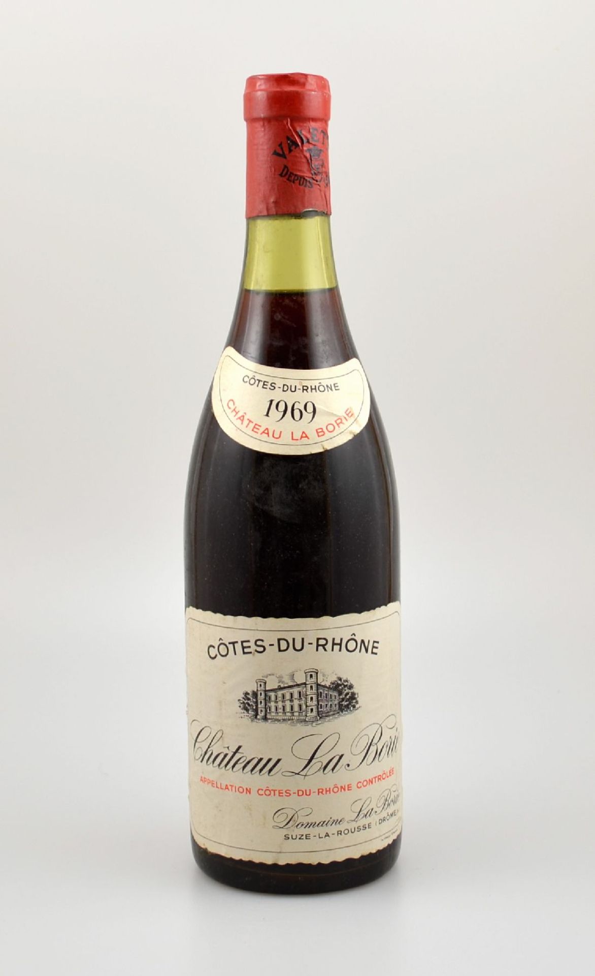 1 Flasche 1969 Chateau La Borie, Cotes-du-Rhone, Abstand zwischen Kapsel und Wein: ca. 2,5 cm,