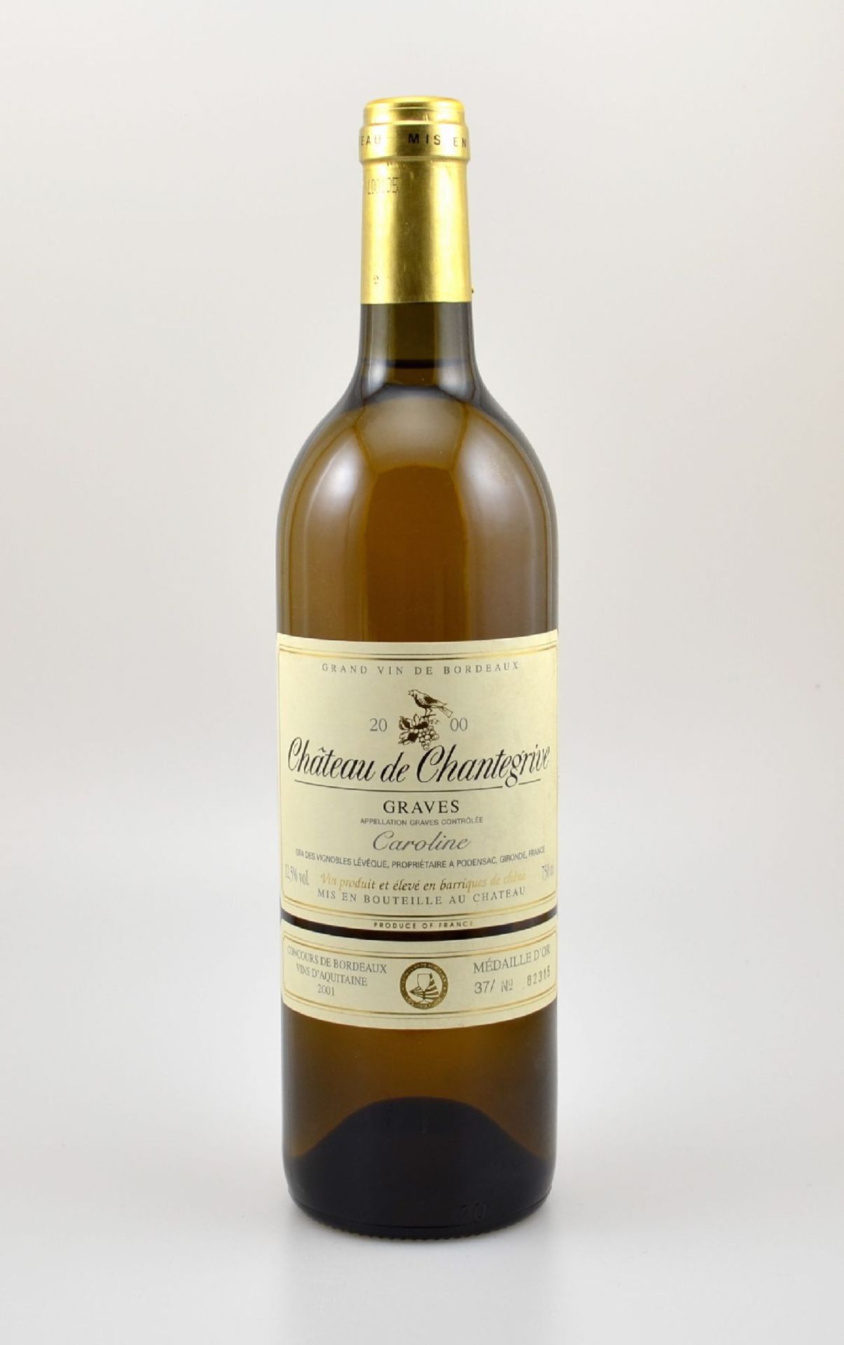 1 Flasche 2000er Chateau de Chantegrive, Graves Blanc, ca. 75 cl, 12,5 % Vol., Füllstand: ca. into