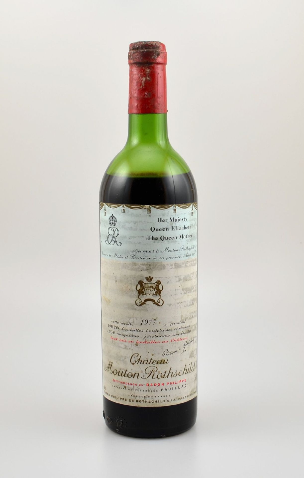 1 Flasche 1977 Chateau Mouton Rothschild, Pauillac, Premier Grand Cru Classe, ca. 75 cl,