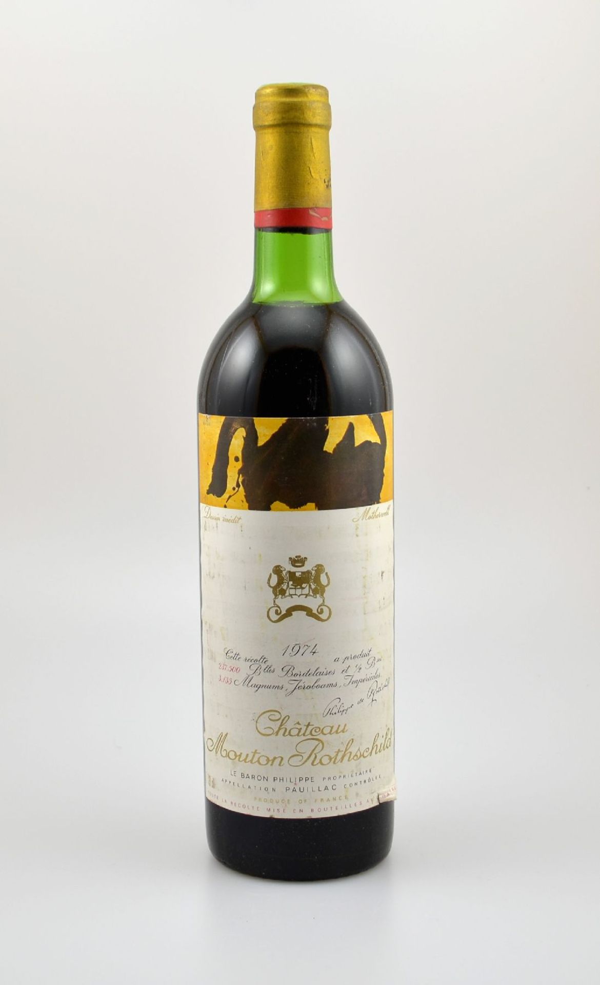 1 Flasche 1974 Chateau Mouton Rothschild, Pauillac, Premier Grand Cru Classe, ca. 73 cl,