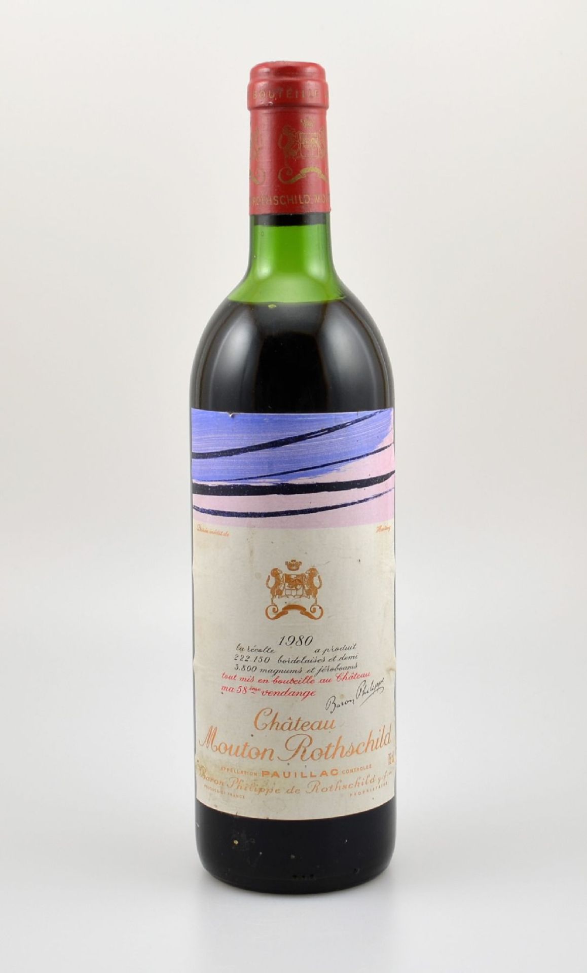 1 Flasche 1980 Chateau Mouton Rothschild, Pauillac, Premier Grand Cru Classe, ca. 75 cl., Füllstand: