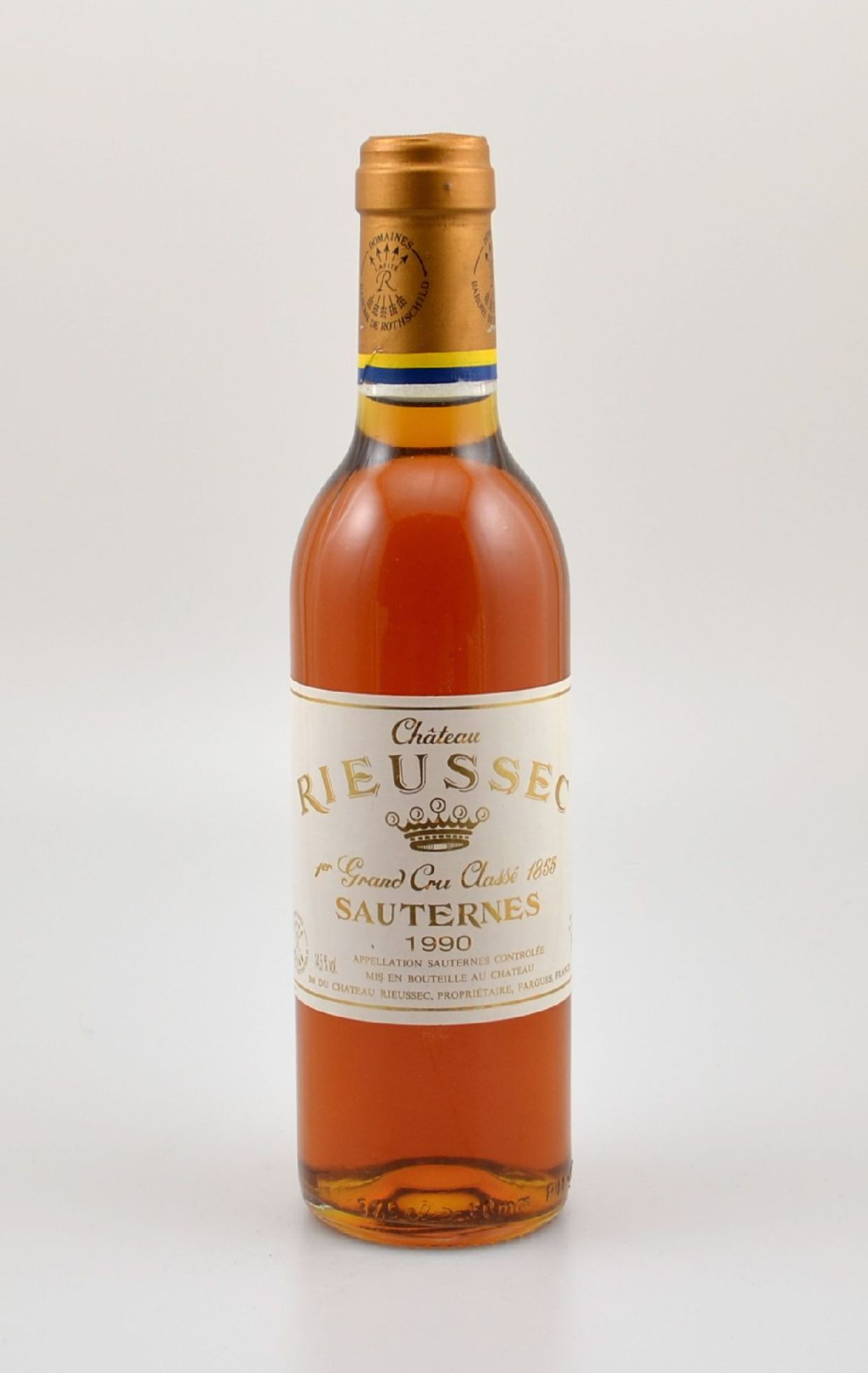 3 halbe Flaschen 1990 Chateau Rieussec, Sauternes 1er Grand Cru Classe, je ca. 37,5 cl,