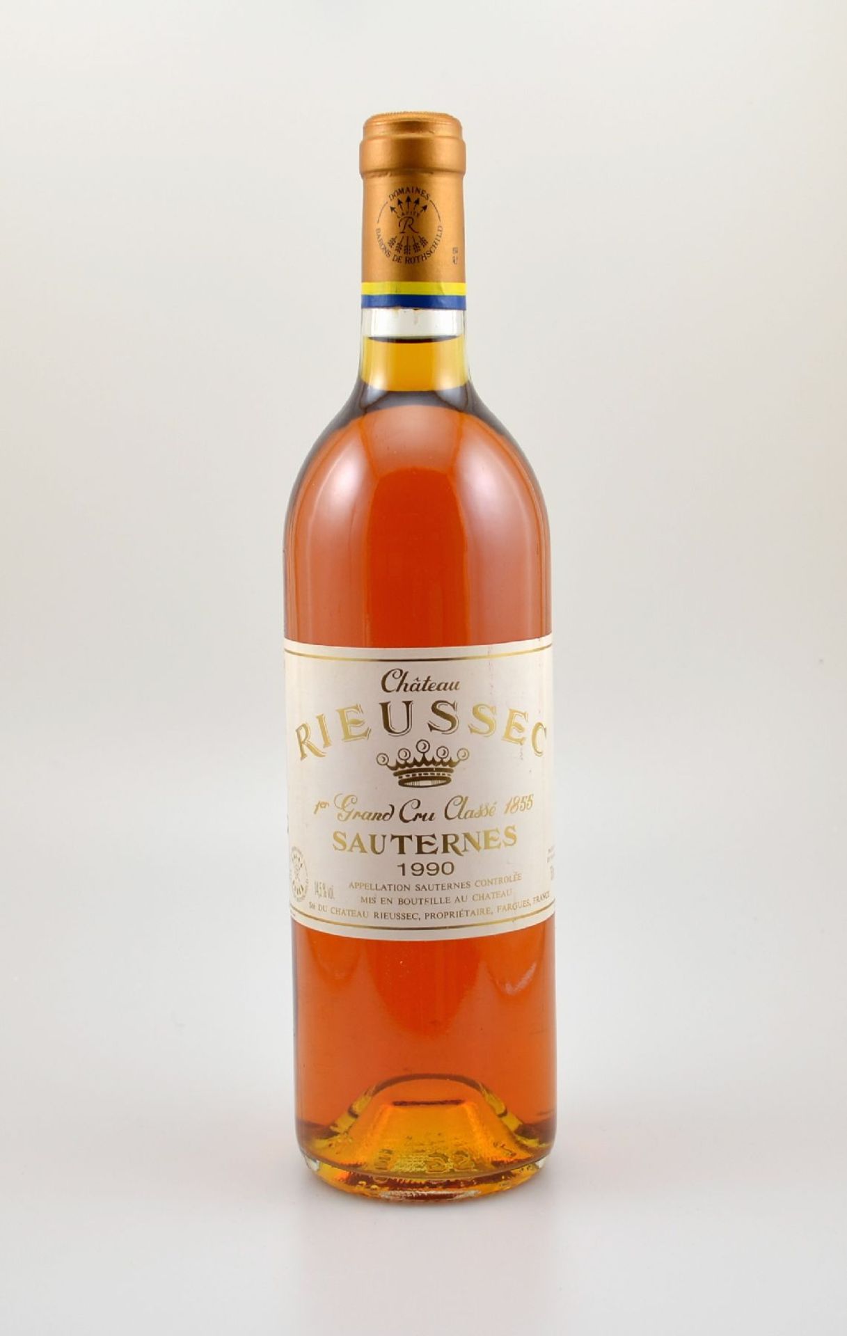 3 Flaschen 1990 Chateau Rieussec, Sauternes, 1er Grand Cru Classe, je ca. 75 cl,14,5 % Vol.,