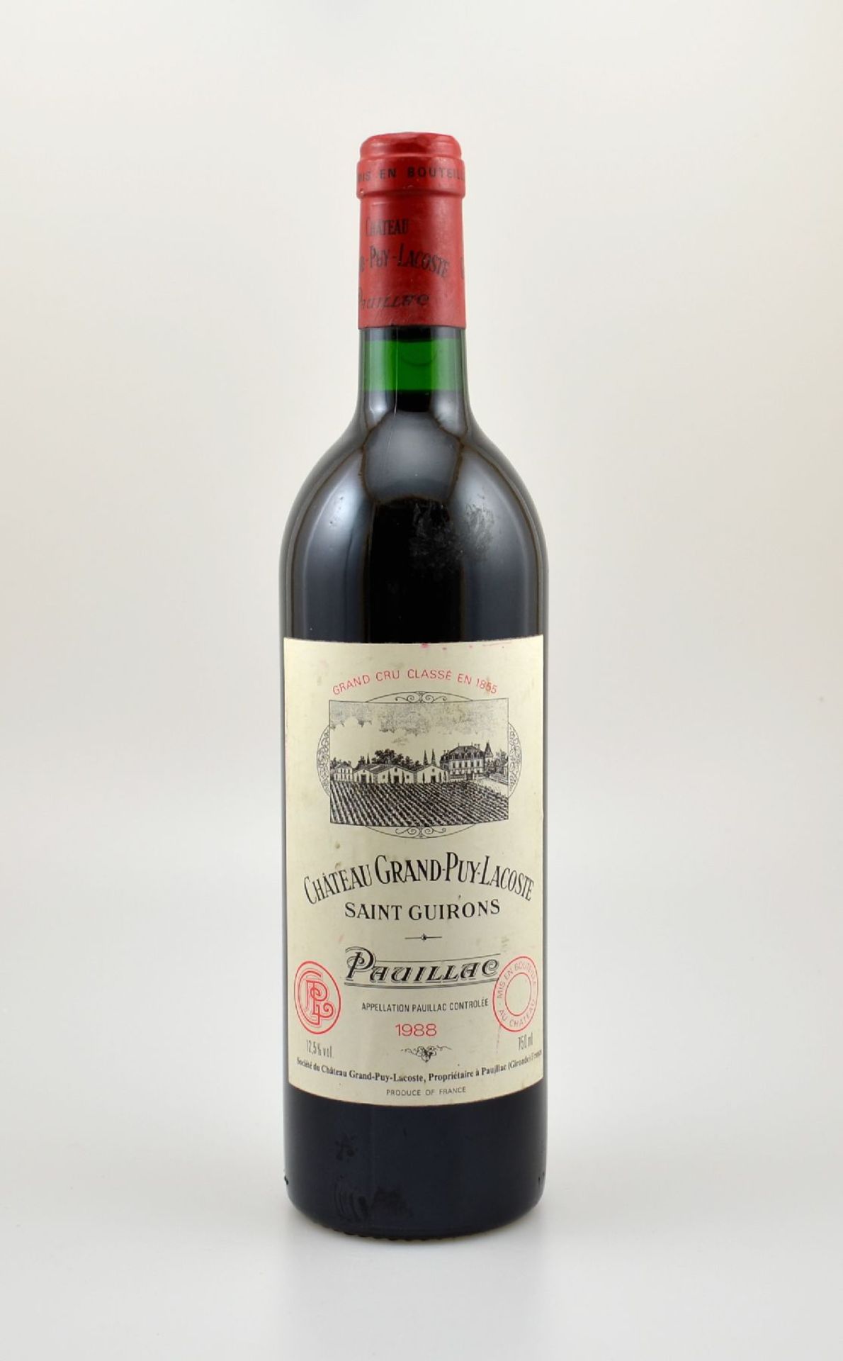 1 Flasche 1988 Chateau Grand-Puy-Lacoste, Pauillac, Grand Cru Classe, ca. 75 cl, 12,5 % Vol.,