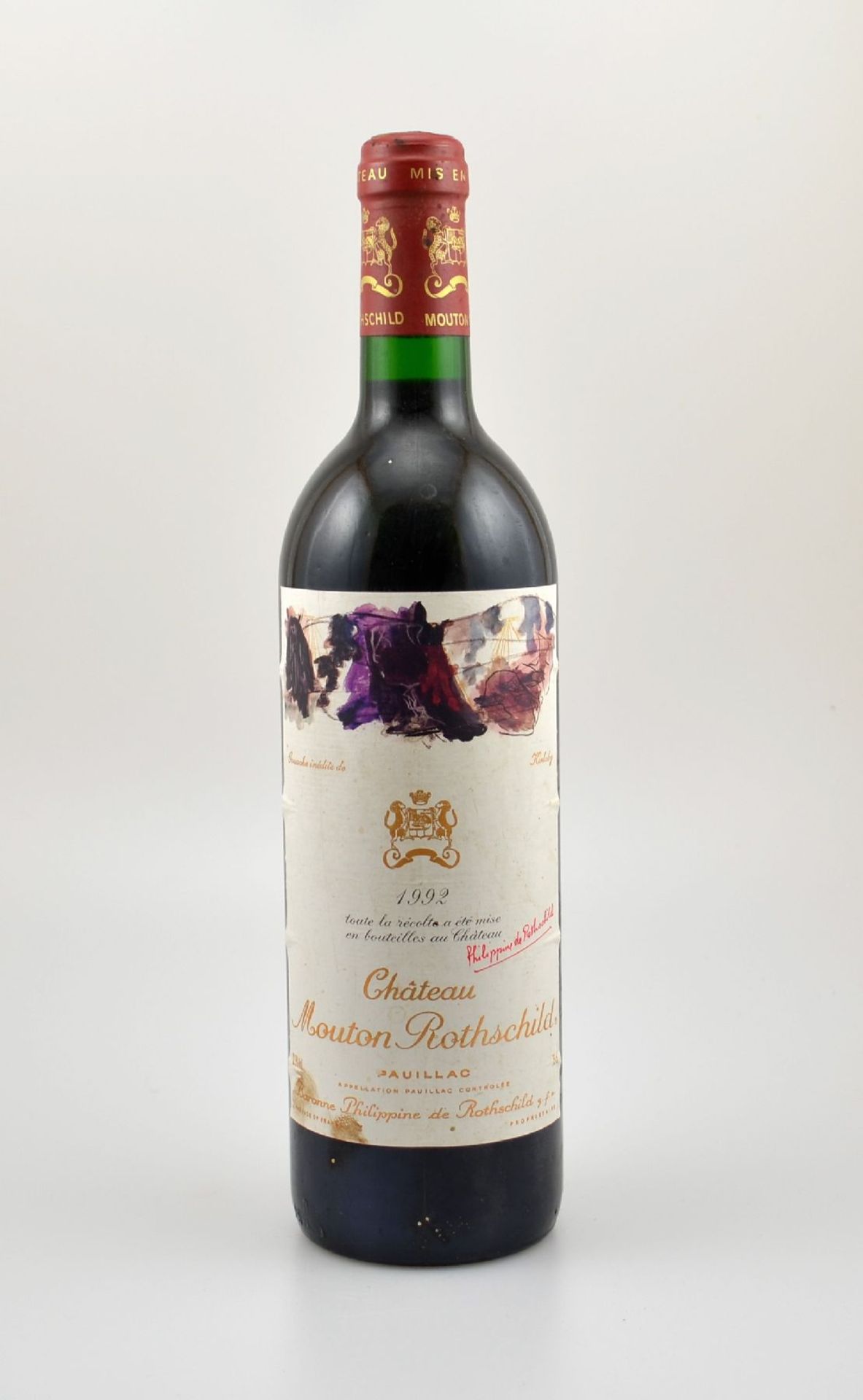 1 Flasche 1992 Chateau Mouton Rothschild, Pauillac, Premier Grand Cru Classe, ca. 75 cl,12,5 % Vol.,