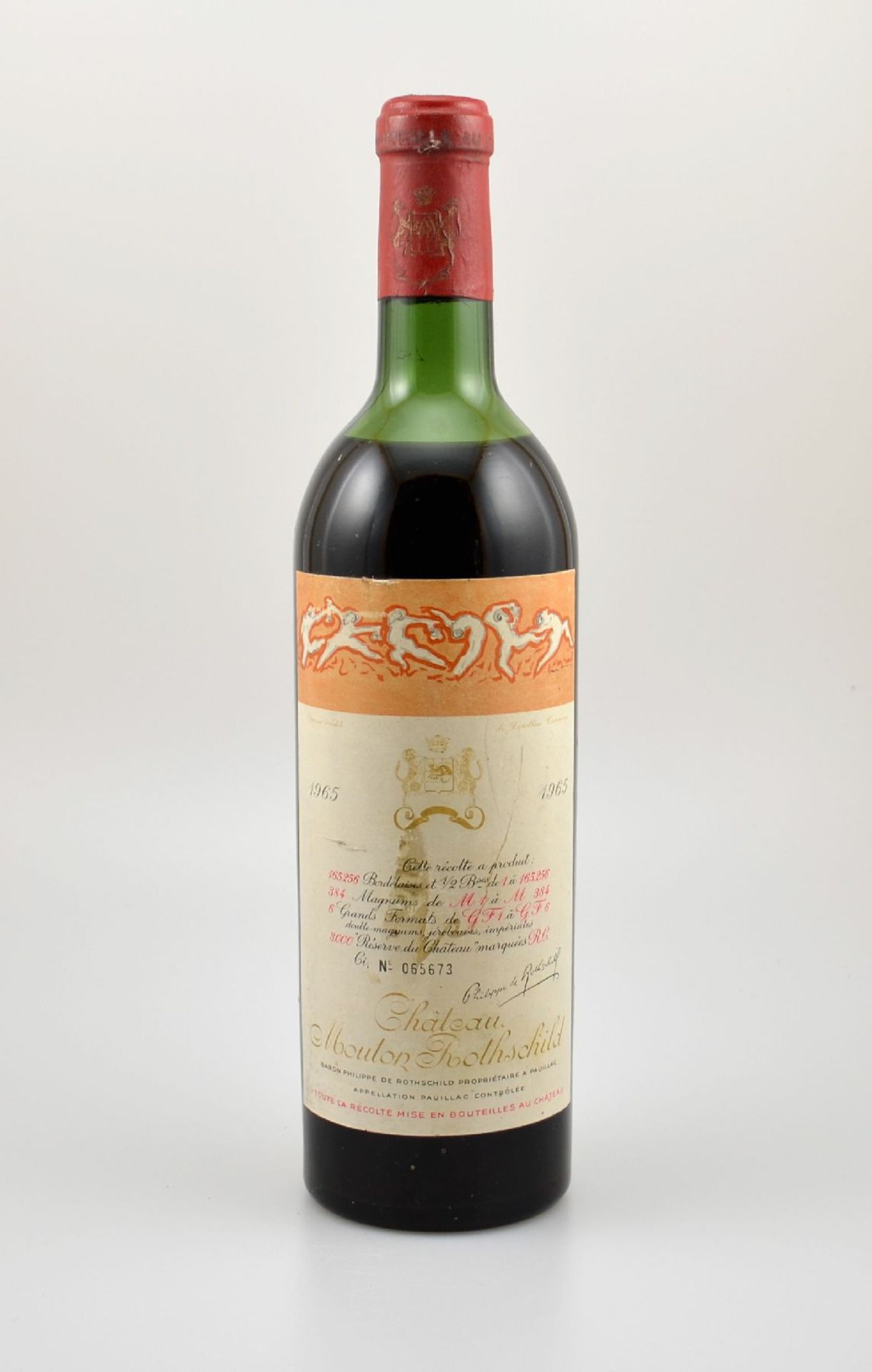 1 Flasche 1965 Chateau Mouton Rothschild, Pauillac, Grand Cru Classe, Füllstand: ca. upper mid