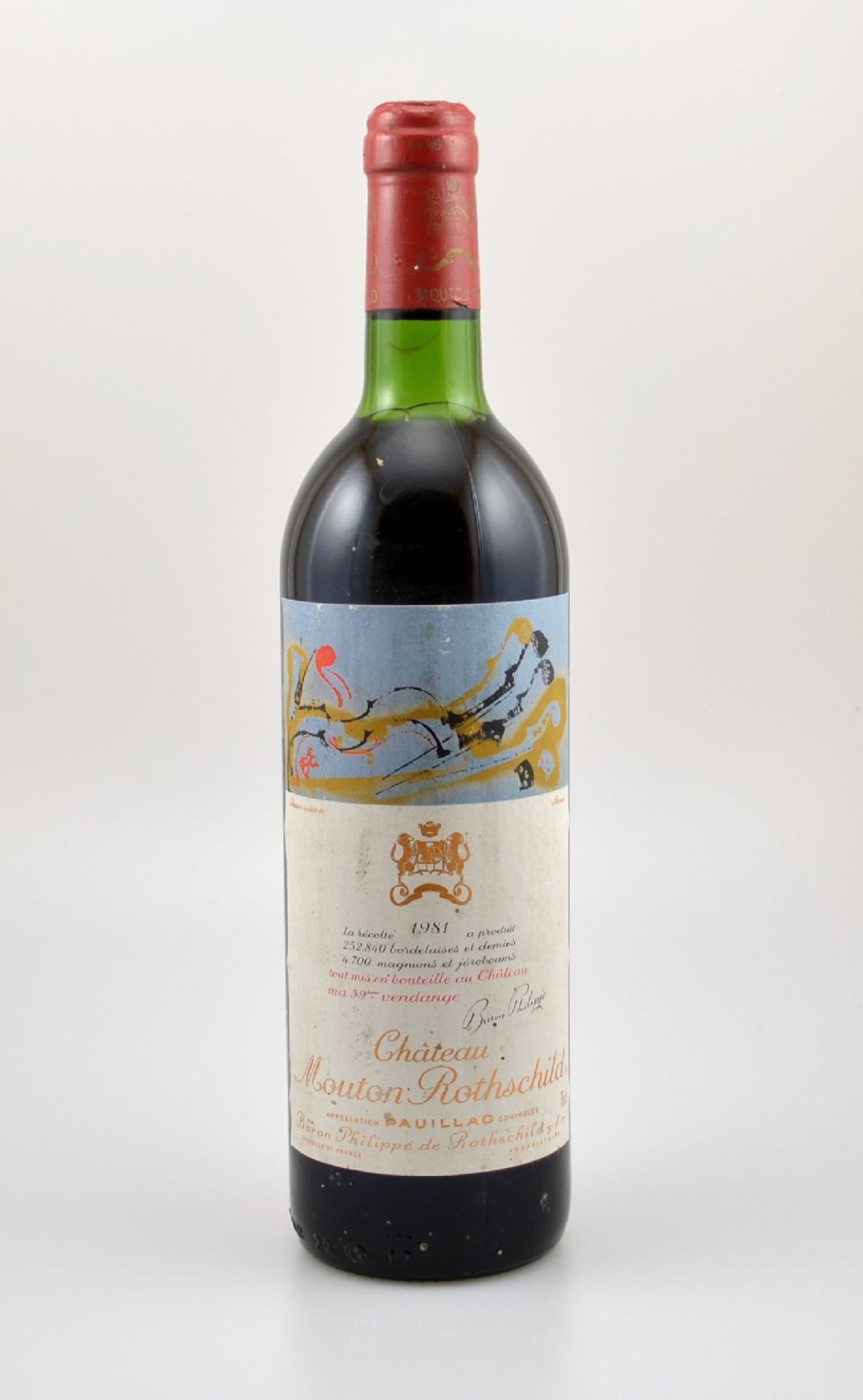 1 Flasche 1981 Chateau Mouton Rothschild, Pauillac, Premier Grand Cru Classe, ca. 75 cl,Füllstand: