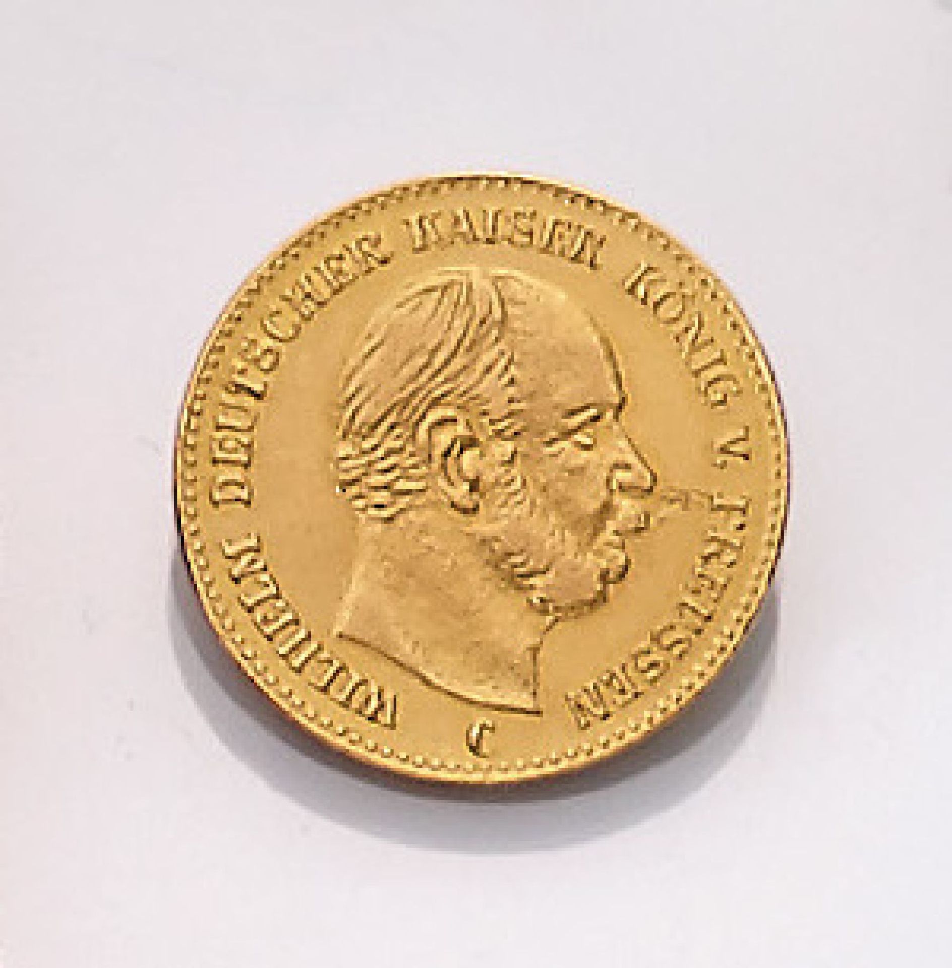 Goldmünze 5 Mark 1877, Wilhelm, Deutscher Kaiser, König von Preussen, Prägeort CGold coin 5 Mark