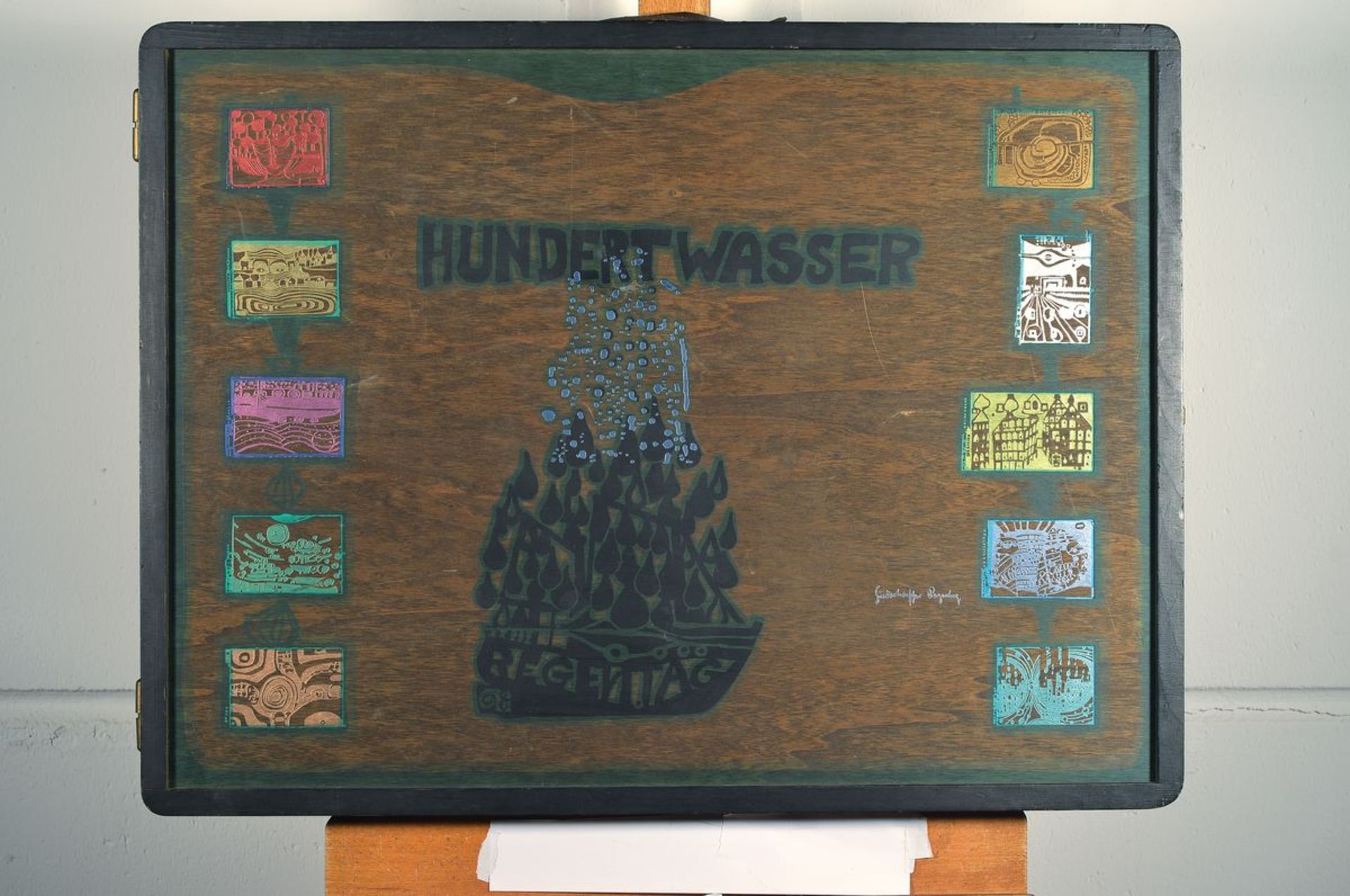 Friedensreich Hundertwasser, 1928-2000, Holzkassette der Regentagmappe, orig. Kassette für 10 - Bild 2 aus 2