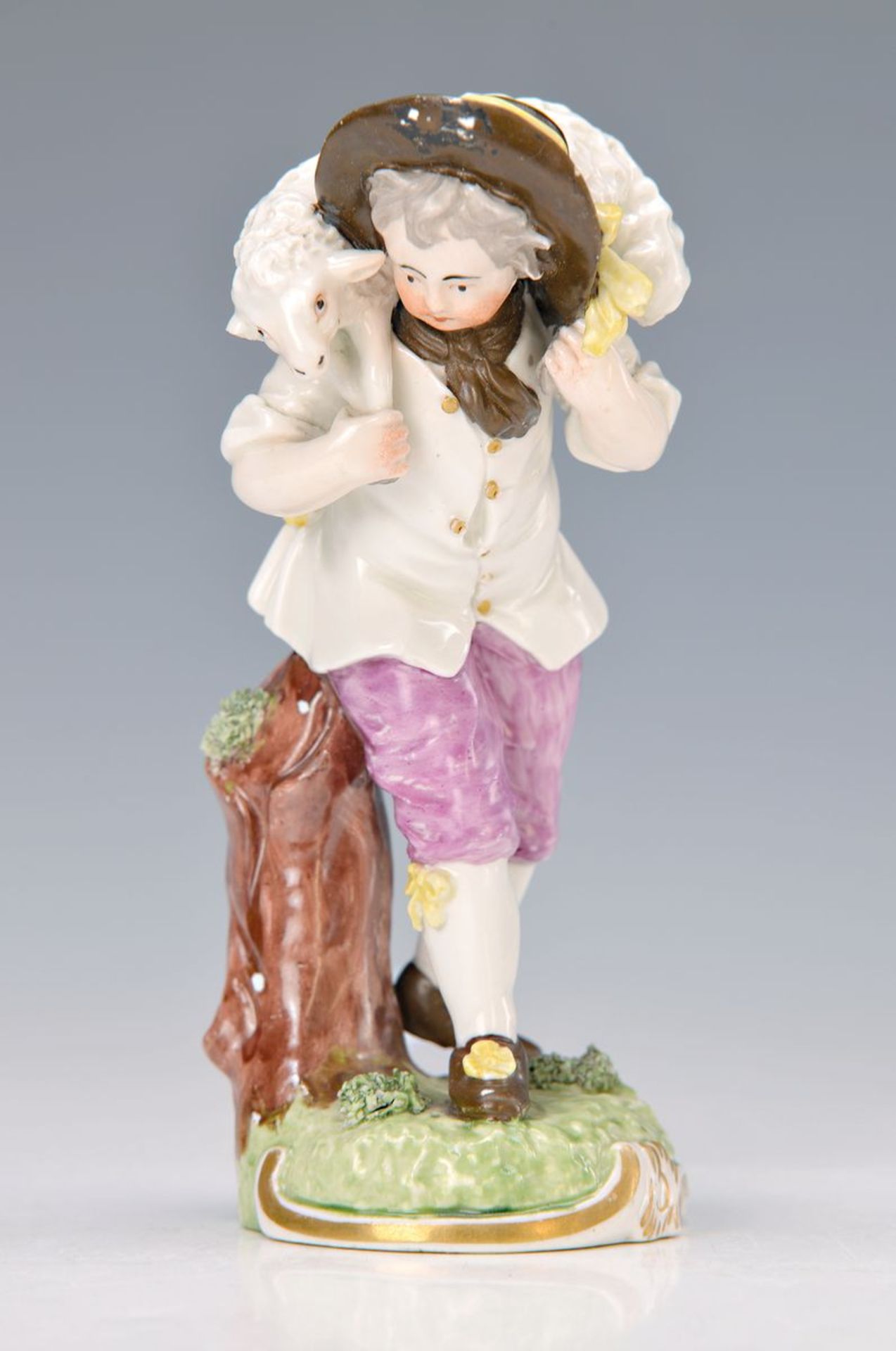 Porzellanfigur, Frankenthal, CT-Marke, um 1770-75, Schäferknabe mit Lamm, Entwurf Adam Bauer,