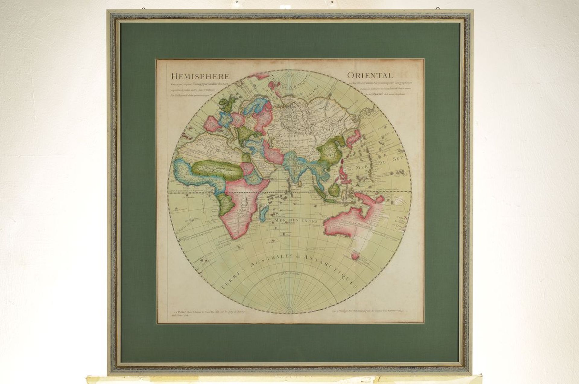 Guillaume Delisle, 1625 - 1726, Hemisphere Oriental, 1724, handkoloriert, Bugfalte, altersbedingt - Bild 2 aus 2