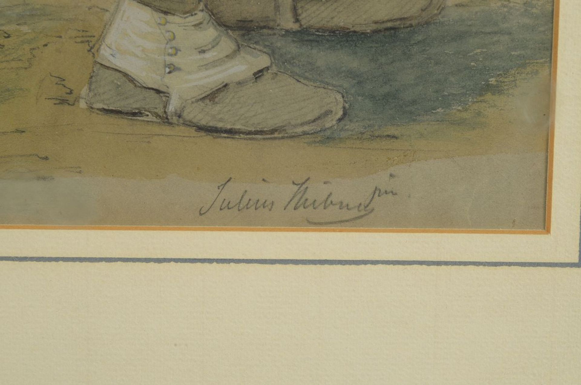 Juluis Hübner, 1806 - 1882, aquarellierte Bleistiftzeichnung, sitzender Mann mit - Bild 2 aus 3