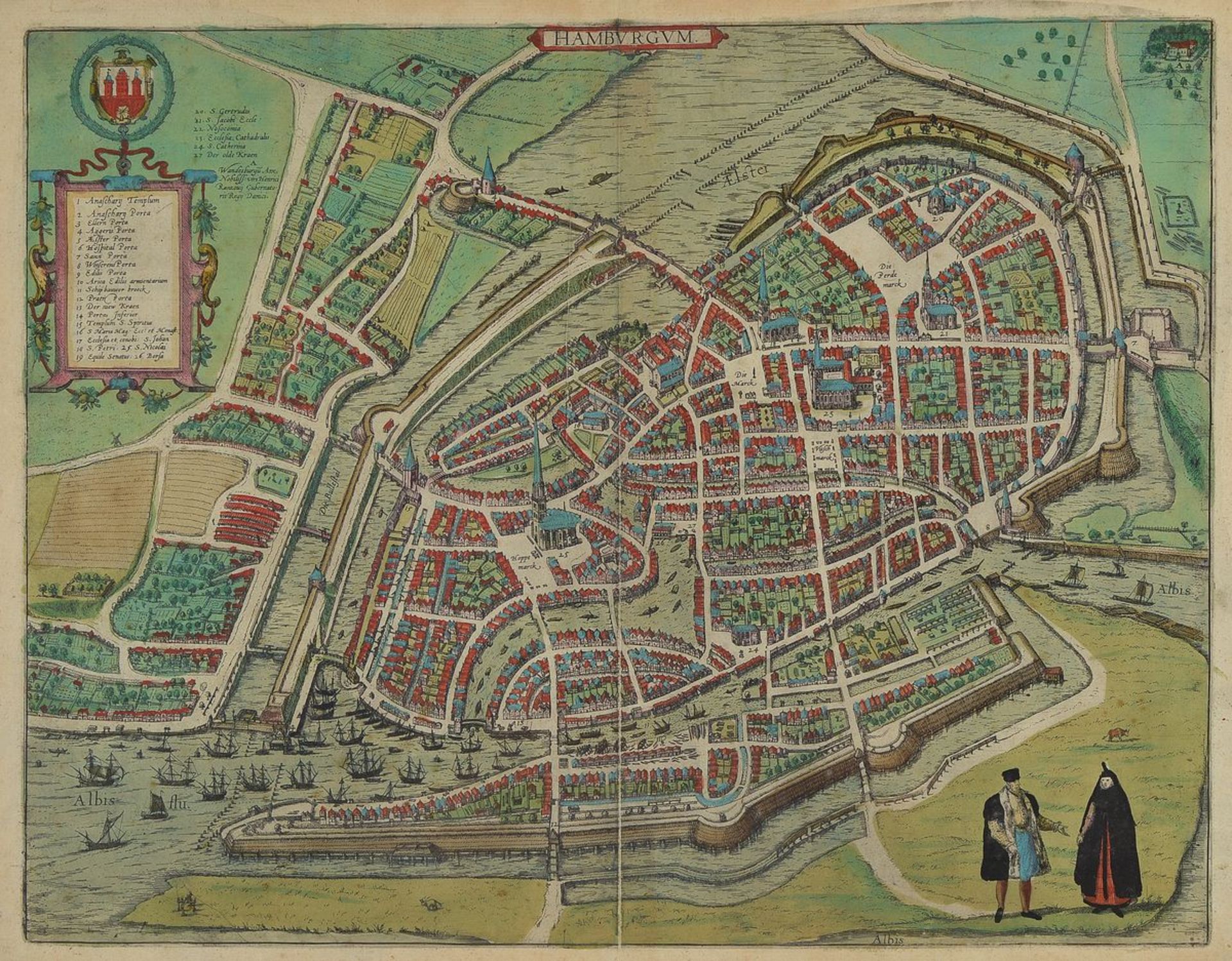 Kupferstich, Hamburg, um 1600, "Hamburgum" aus "Civitates Orbis Terrarum" v. Braun/Hogenberg von