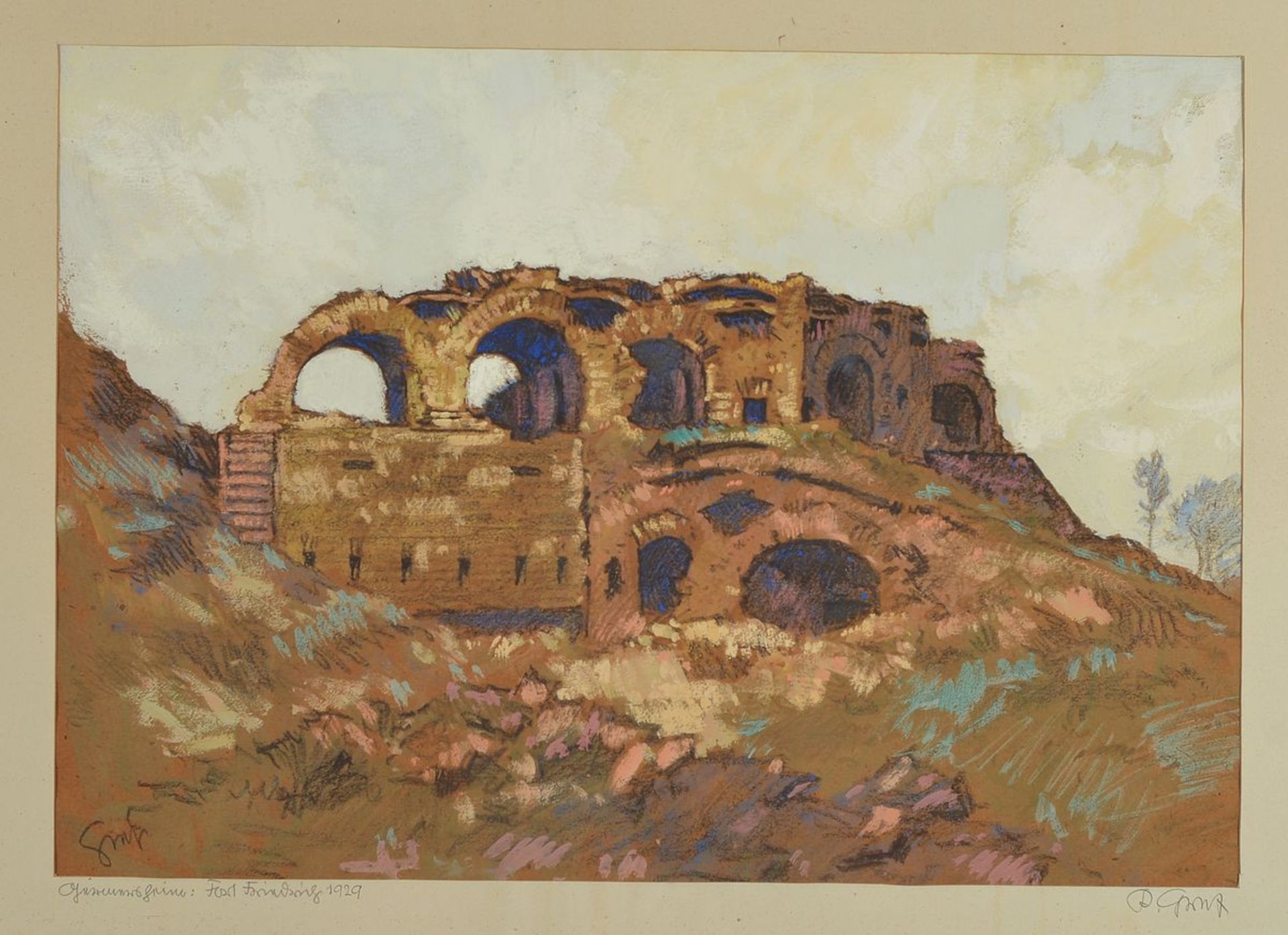 Karl Graf, 1902-1986 Speyer, Germersheim, Fort Friedrich, Tempera auf Papier, links unten