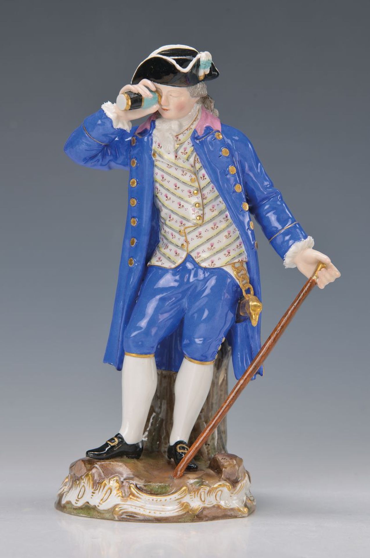 Porzellanfigur, Meissen, 1880, Kavalier mit Fernrohr, Entwurf Michel Victor Acier,