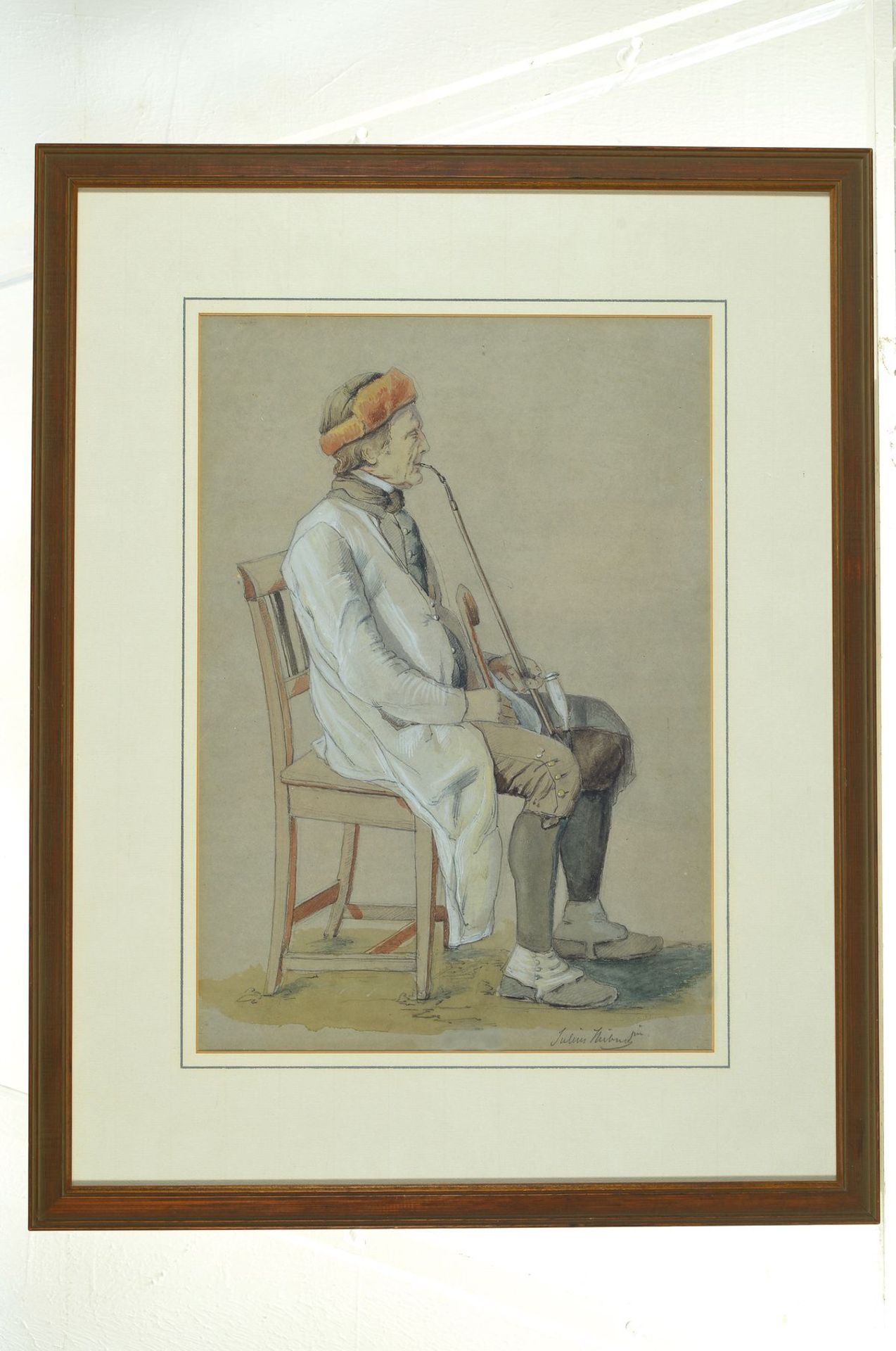 Juluis Hübner, 1806 - 1882, aquarellierte Bleistiftzeichnung, sitzender Mann mit - Bild 3 aus 3