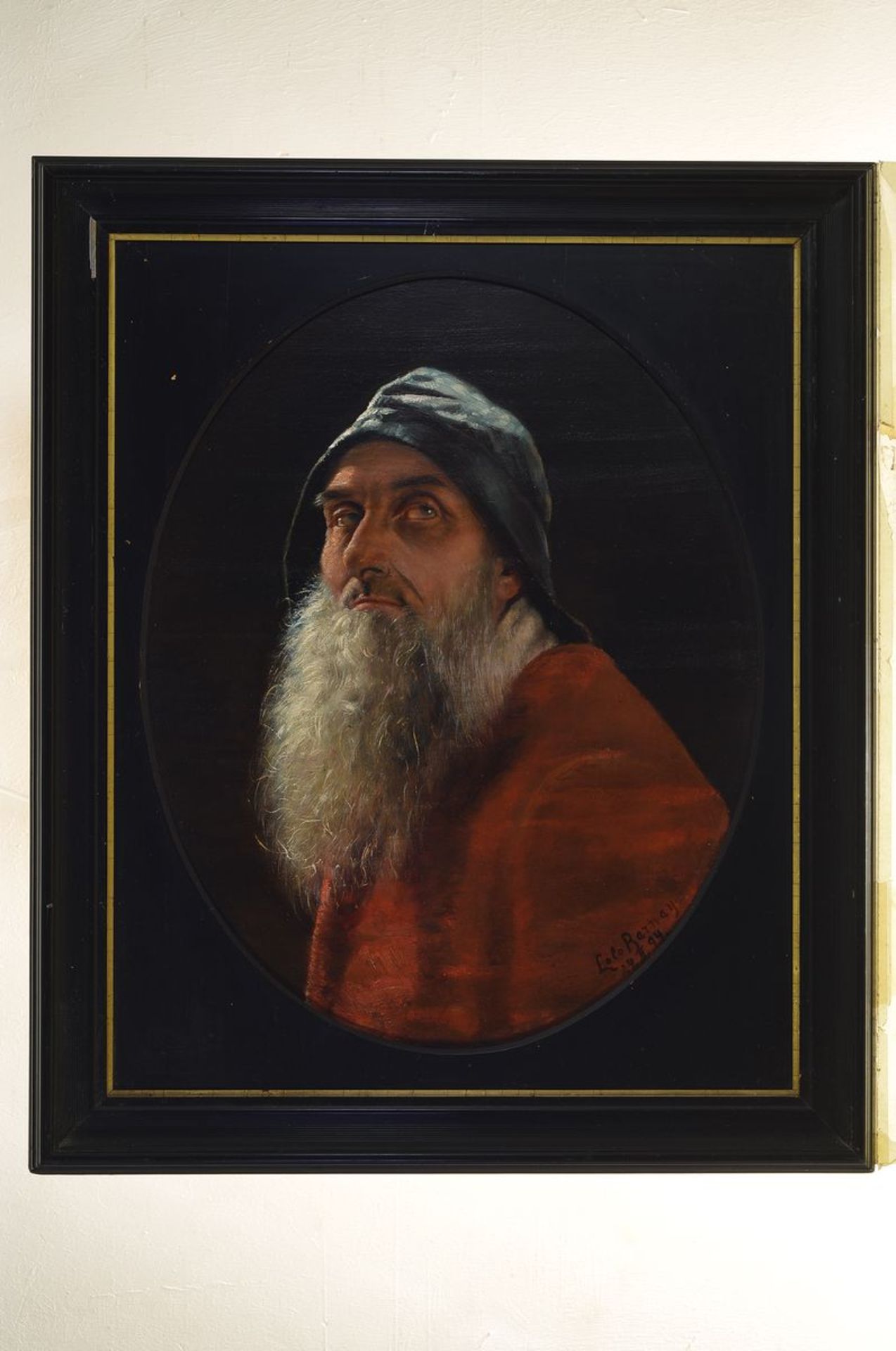 Lolo Barnay, Berliner Malerin 19. Jh., Porträt eines Fischers mit langem Bart, Öl/Malkarton, feine - Bild 3 aus 4