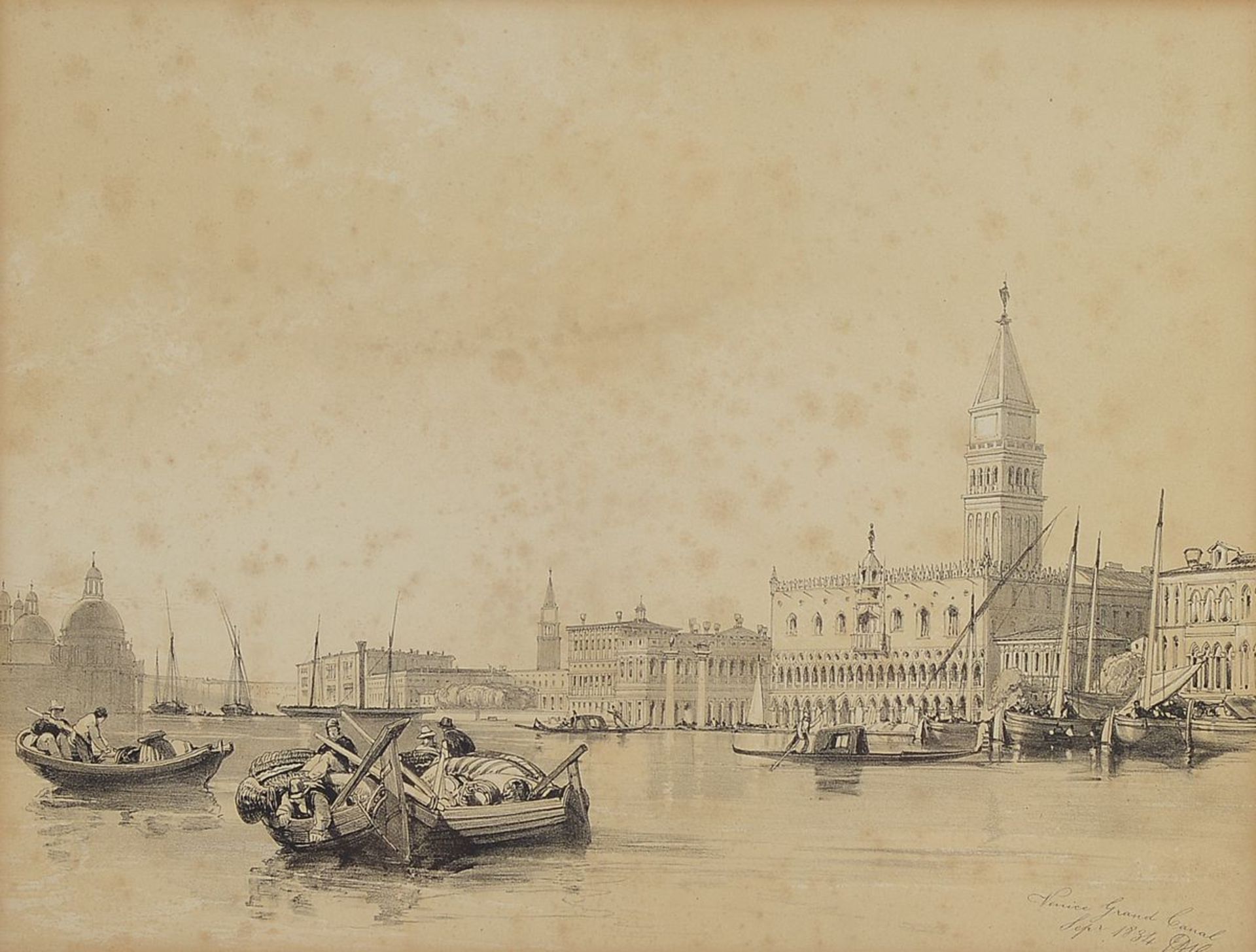 2 Kupferstiche und 2 Lithographien, Ansichten von Venedig, La Place des S.S. Apotres nach Antonius