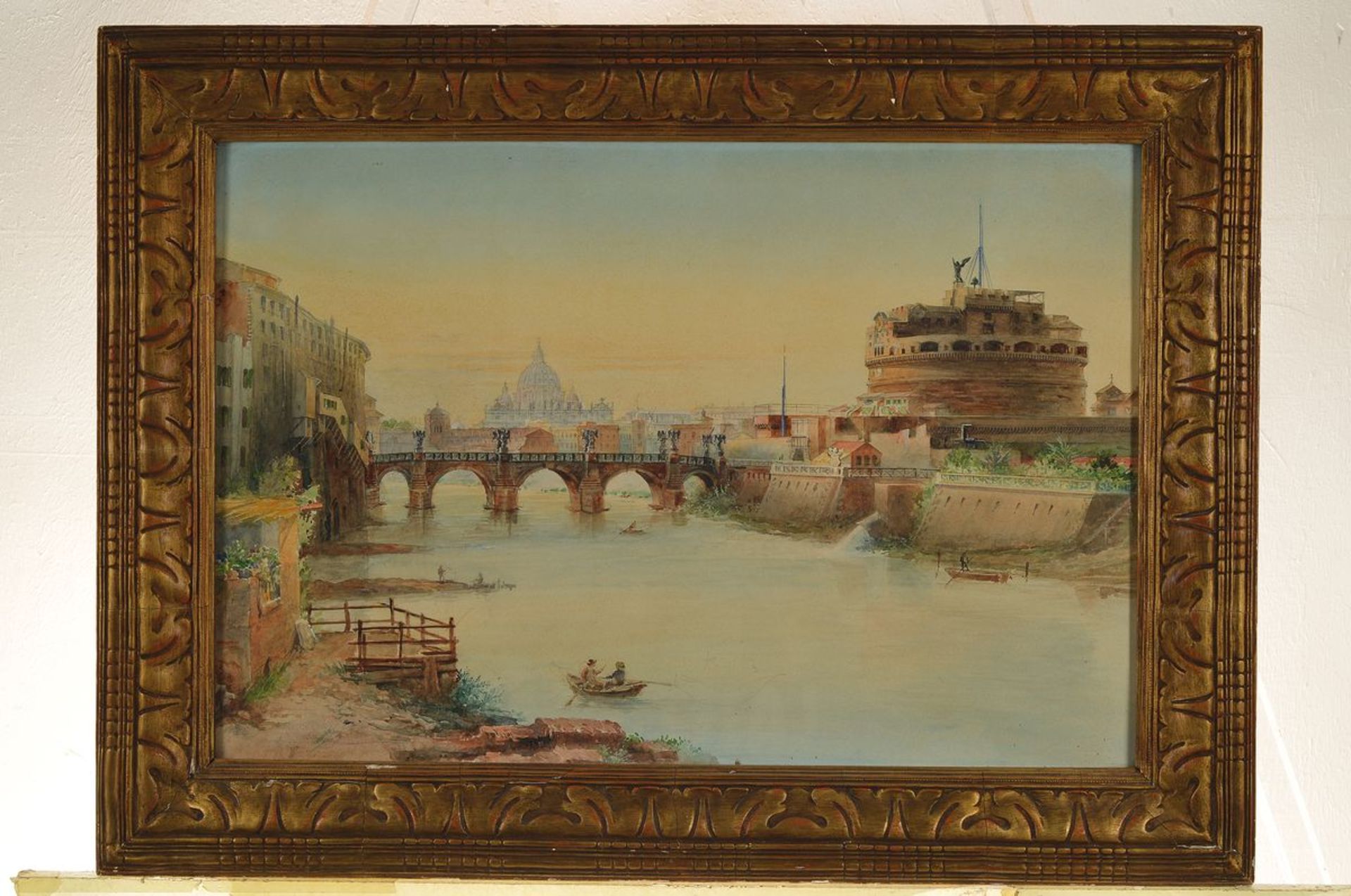 Unbekannter Künstler, um 1900, Ansicht aus Rom mit Engelsburg, Engelsbrücke, Tiber und im - Bild 2 aus 2