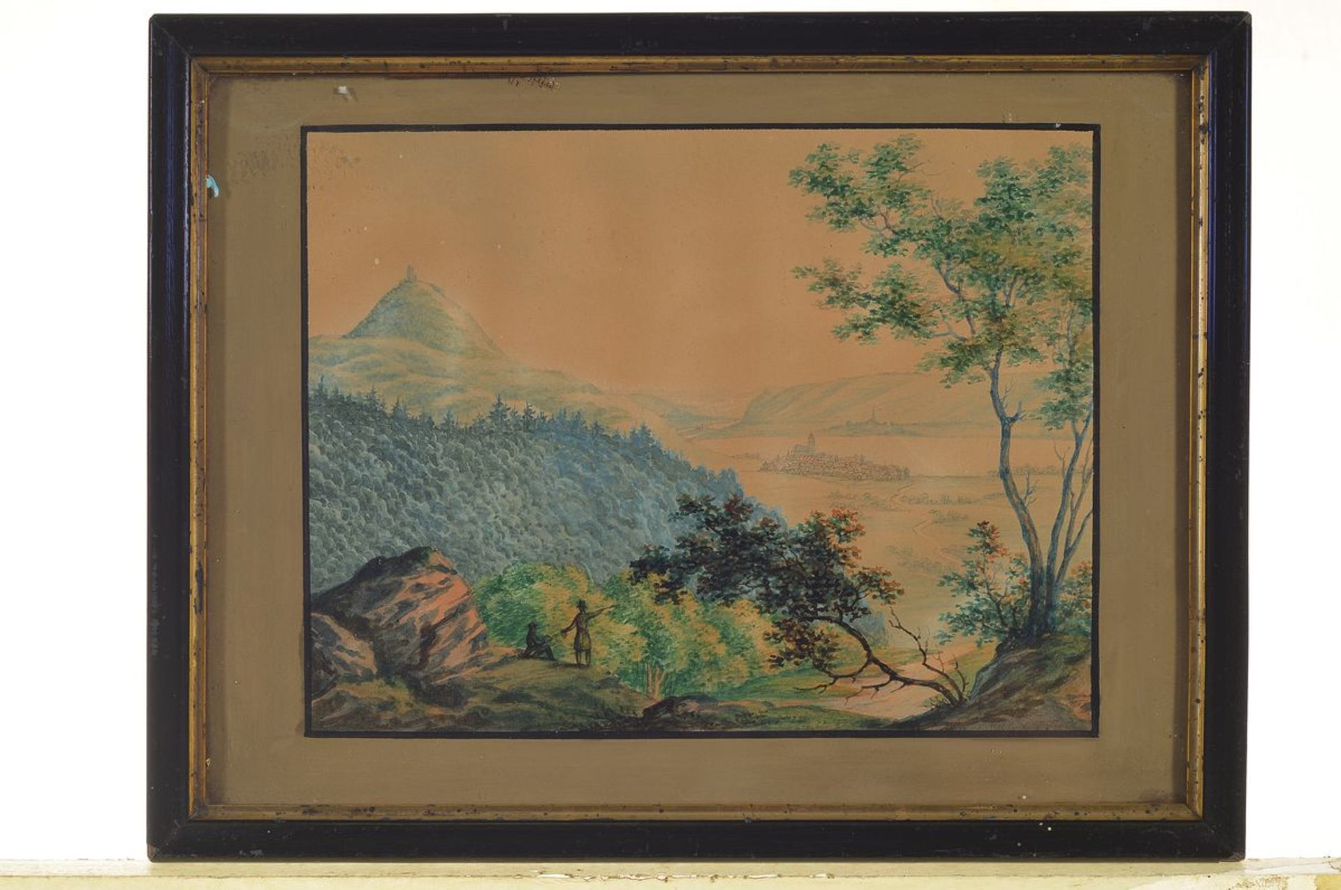 Unbekannter Maler, um 1820-30, Blick aus dem Siebengebirge auf Drachenfels und Königswinter, Gouache - Bild 2 aus 2