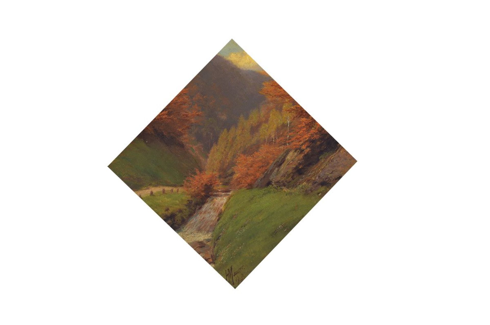 Heinrich Maurer, geb. 1861, Maler aus Annweiler, Herbstliche Landschaft in der Pfalz, Öl/Lwd, li. u.