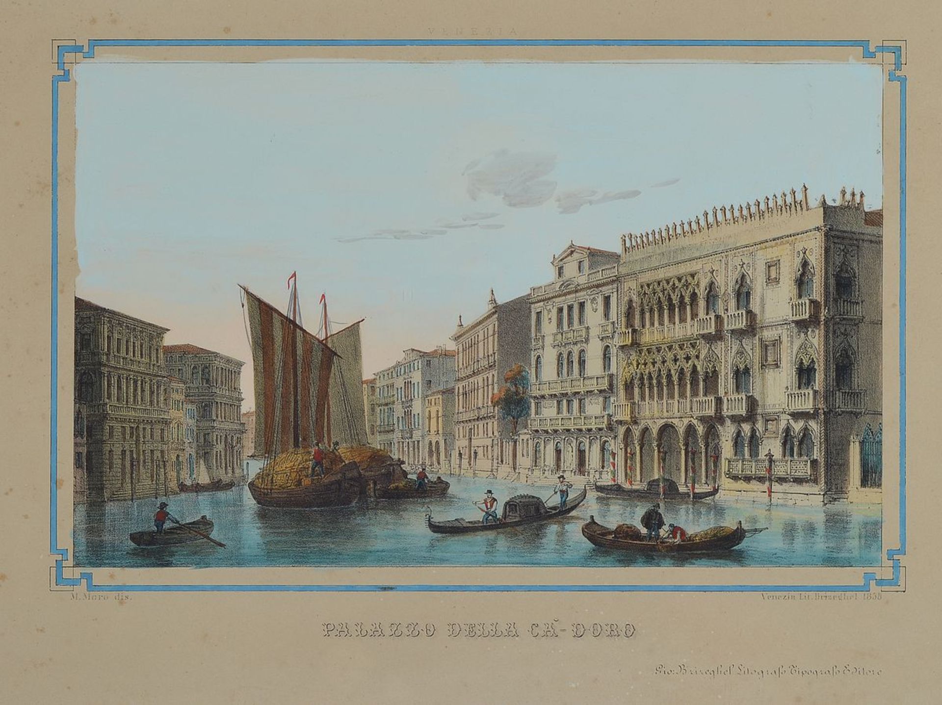 Marco Moro, 1817-1885, zwei Lithographien, Ansichten von Venedig, Palazzo Della Ca- Doro 1858, - Bild 2 aus 4