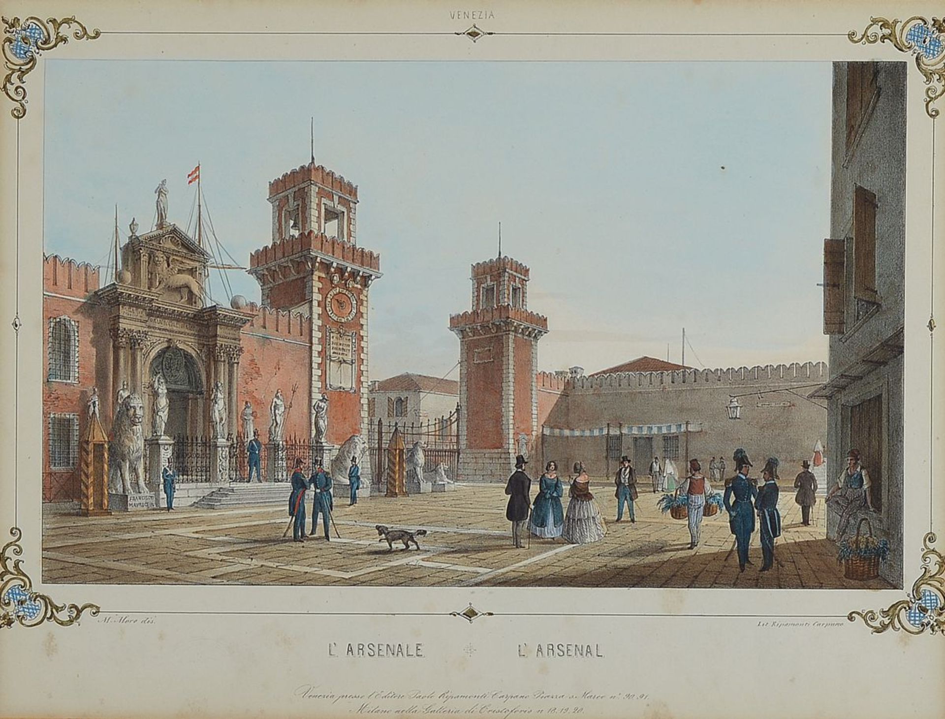 Marco Moro, 1817-1885, zwei Lithographien, Ansichten von Venedig, Palazzo Della Ca- Doro 1858,