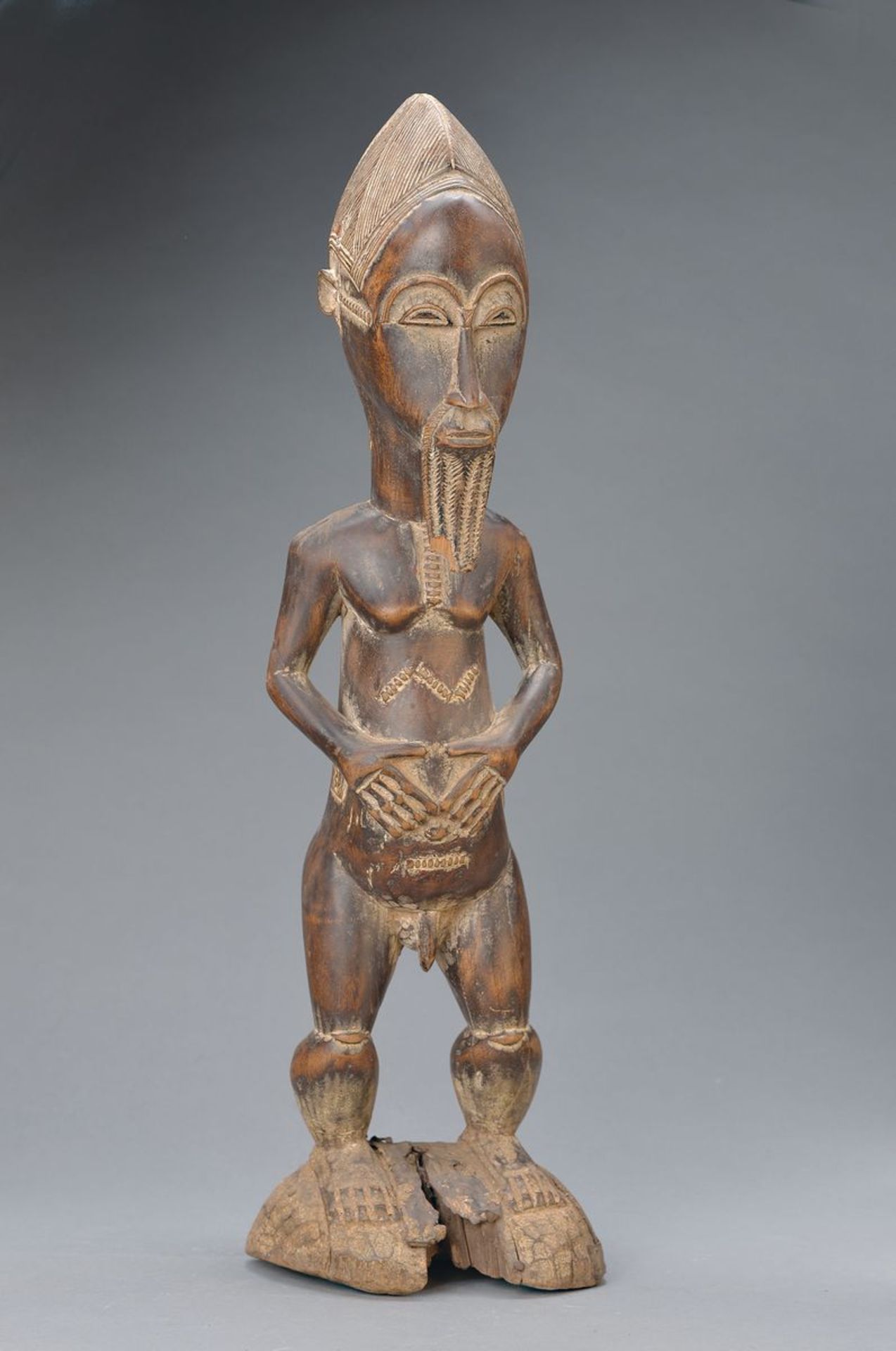 Ahnenfigur, Baule, Elfenbeinküste, ca. 60- 70 Jahre alt, Holz aus einem Stück geschnitzt, bärtiger