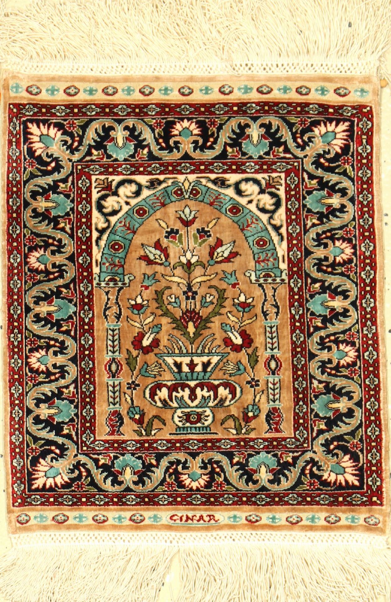 Hereke Seide, Türkei, um 1970, reine Naturseide, ca. 31 x 26 cm, EHZ: 2Fine Silk Hereke Rug, Turkey,