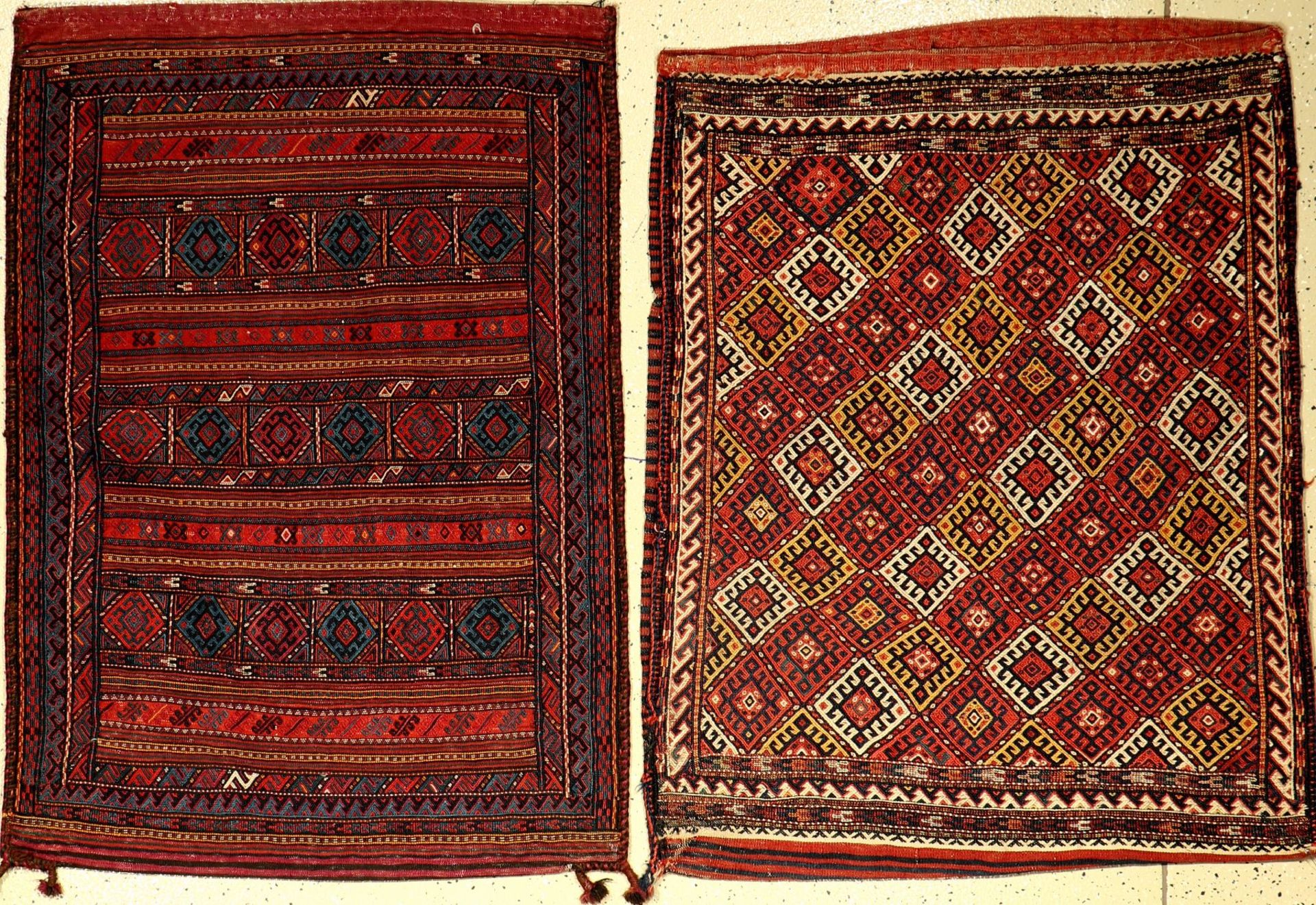 (2 Lots) Taschen antik, Persien, um 1900-1920, Wolle auf Wolle, sammelwürdig, EHZ:2-3(2 Lots) 2x