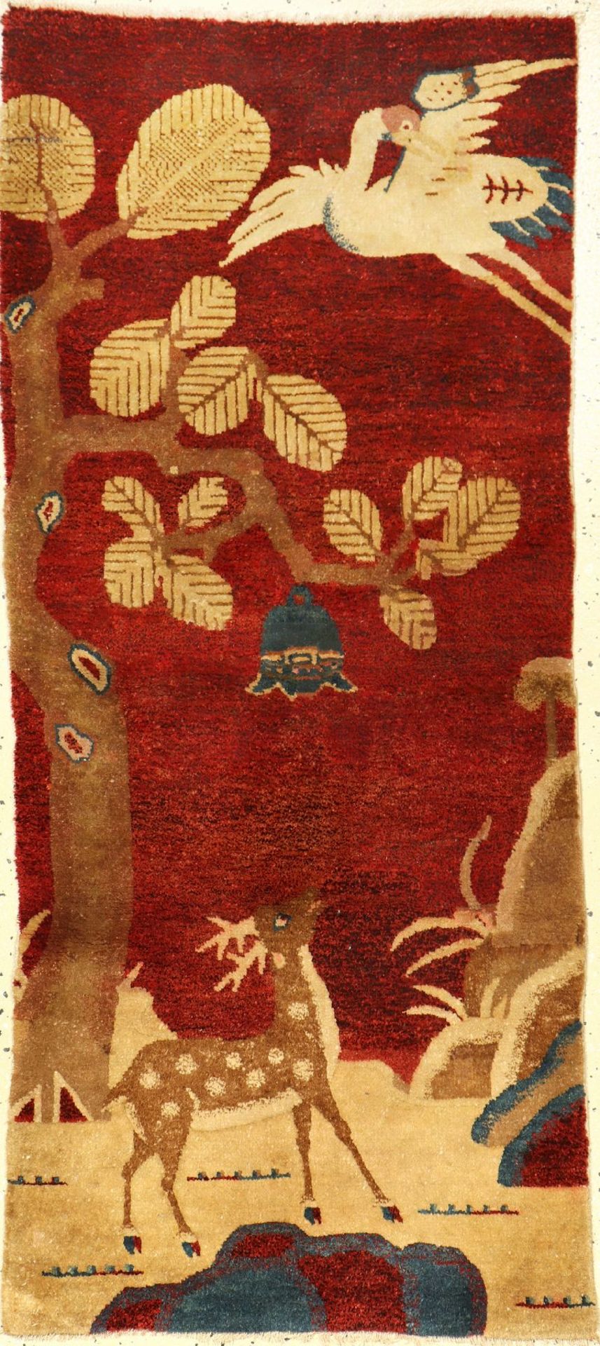 Pao Tao antik, China, um 1910, Wolle auf Baumwolle, ca. 120 x 60 cm, EHZ: 3. Salt & Pepper Grund."