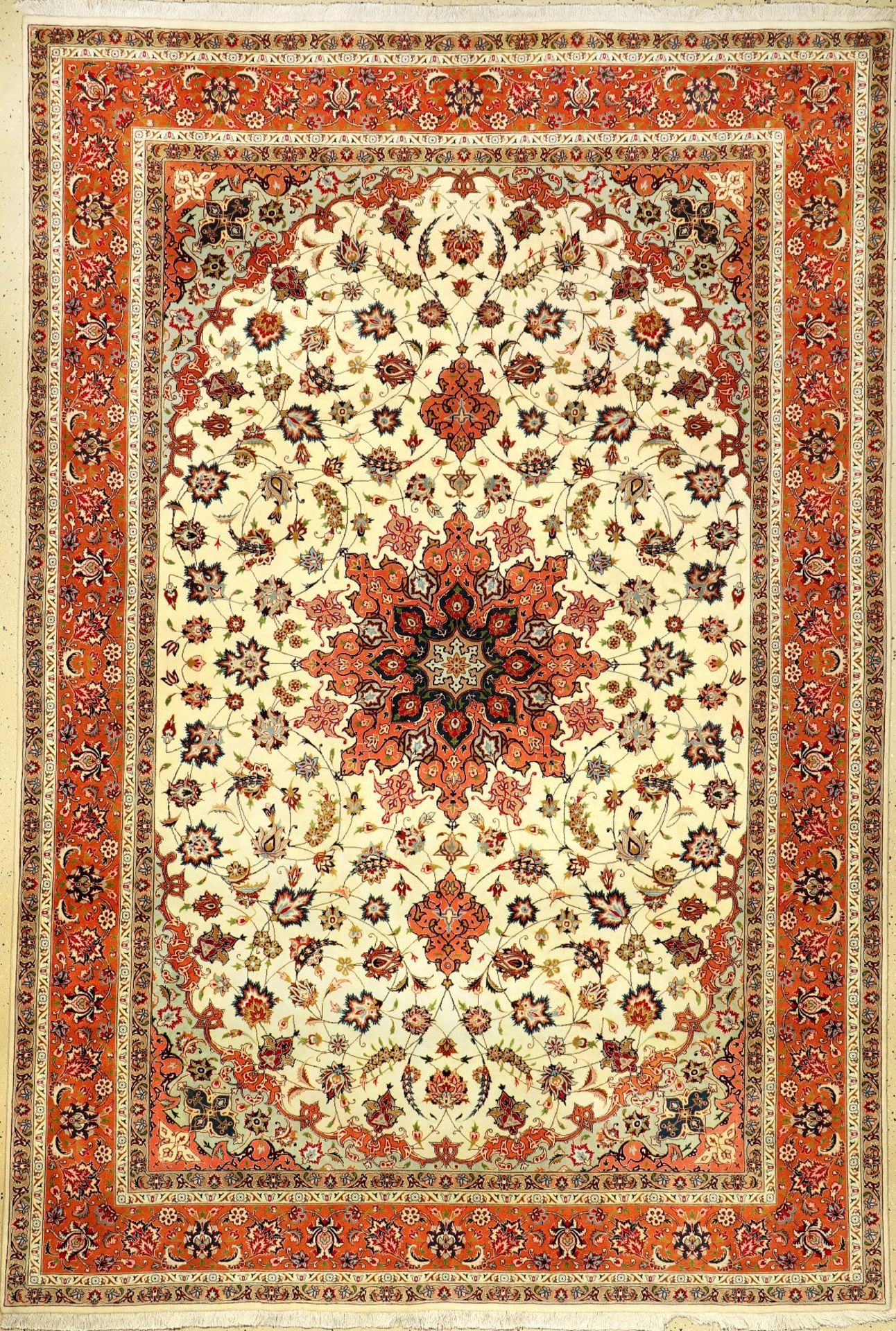Feiner Täbriz "Part-Silk" alt (50 RAJ), Persien, ca. 50 Jahre alt, Korkwolle mit Seide, ca. 296 x