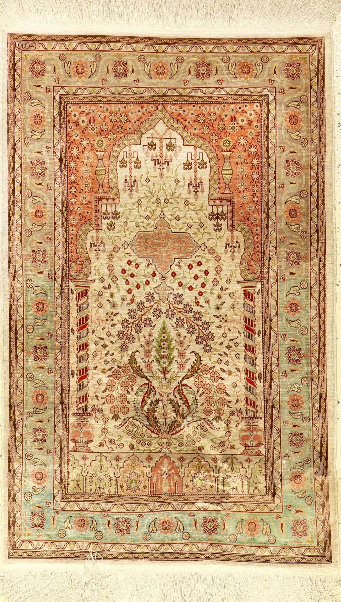 Seiden Hereke alt (Signiert), Türkei, um 1960, reine Naturseide, ca. 142 x 72 cm, sammelwürdig, EHZ: