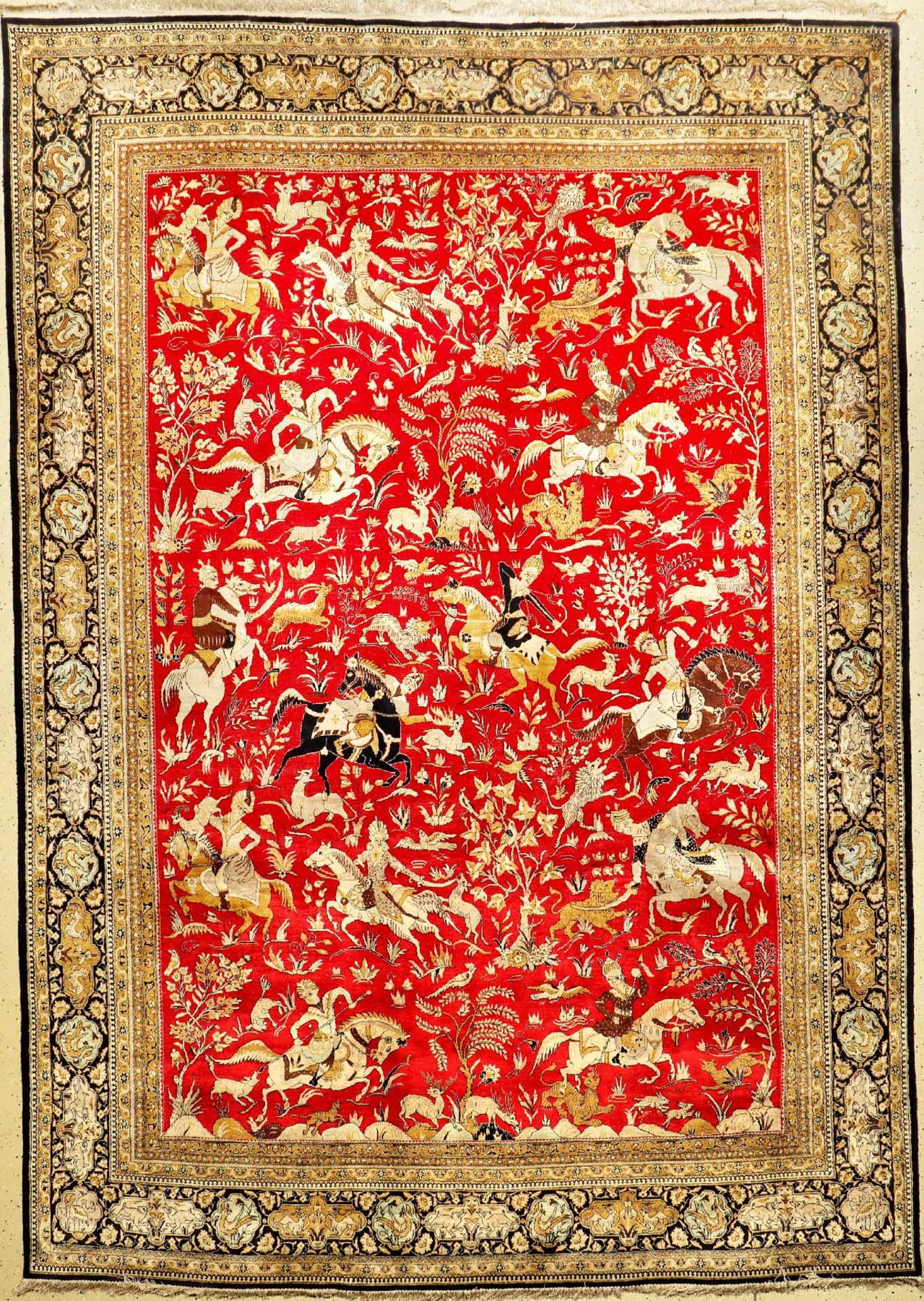 Ghom Seide (The Hunting), Persien, ca. 50 Jahre, reine Naturseide, ca. 365 x 257 cm, EHZ: 2Fine Silk