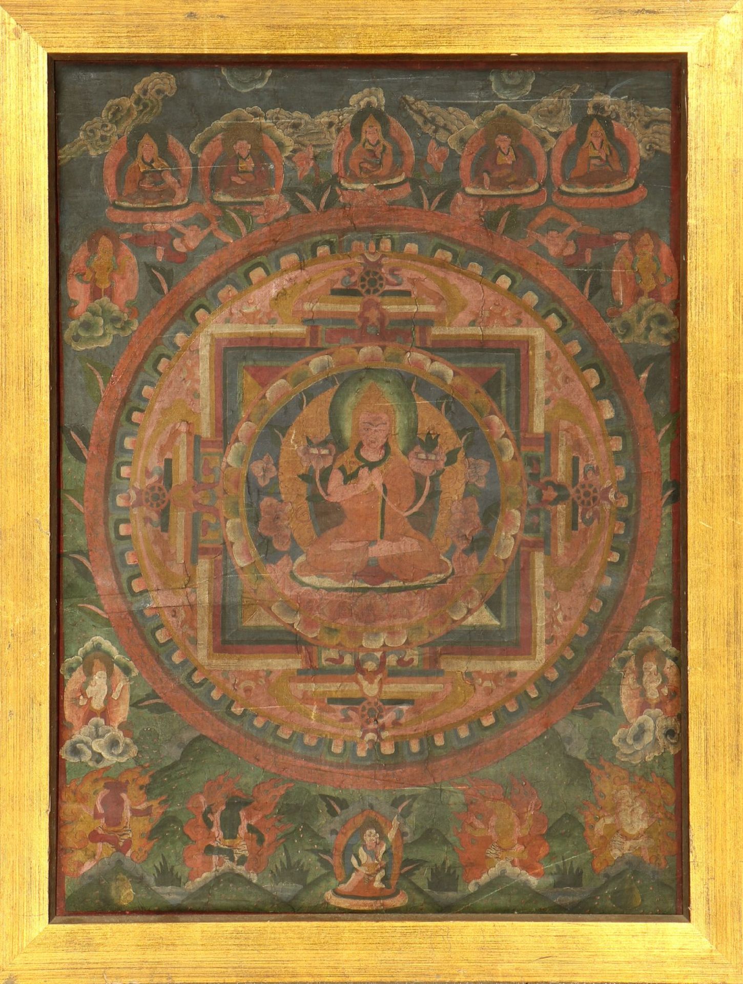 Tangka alt, Tibet, um 1930, Malerei, ca. 87x 67 cm, EHZ: 3Tibetan Tangkha "Painting", Tibet, circa